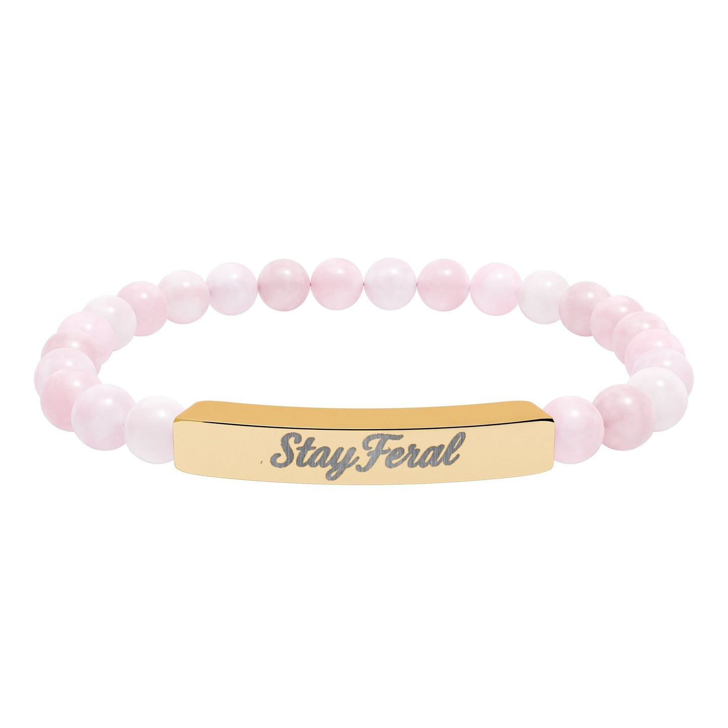 Engravable Natural Stone Bar Bracelet — Personalized Stretch Beaded Bracelet (e.g., "Stay Feral")