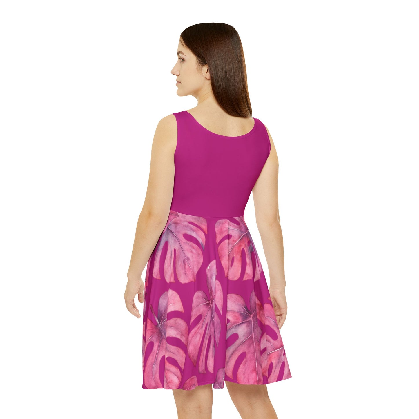 Tropical Leaf Print Skater Dress | Summer Fashion, Beachwear, Casual Dress, Gift for Her, Vacation Outfit