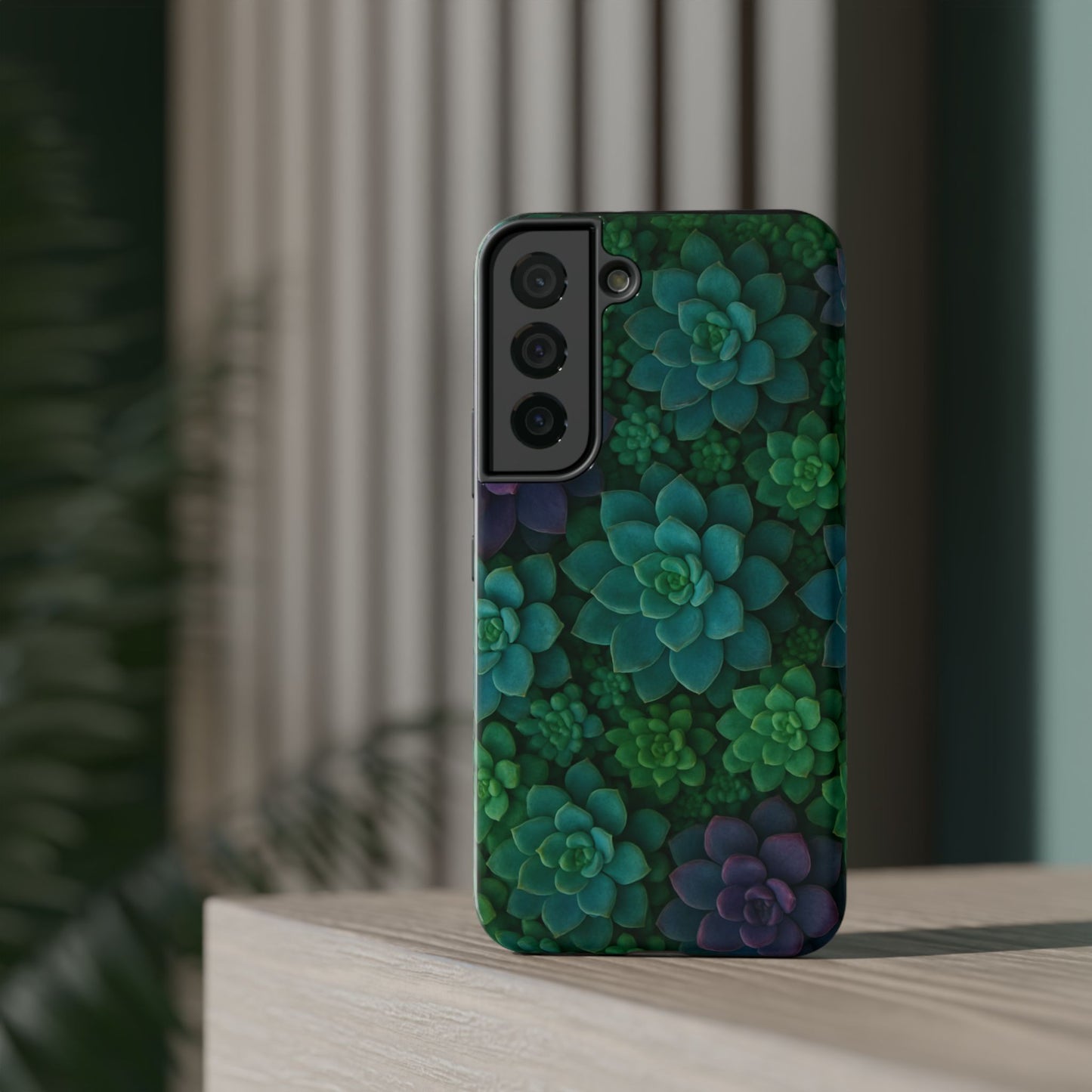 Succulent Pattern Impact-Resistant Phone Case — Green Teal Floral Protection