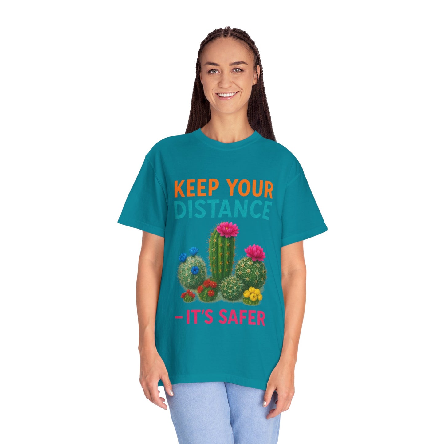 Keep Your Distance Cactus T-Shirt — "It's Safer" Humorous Social Distancing Tee