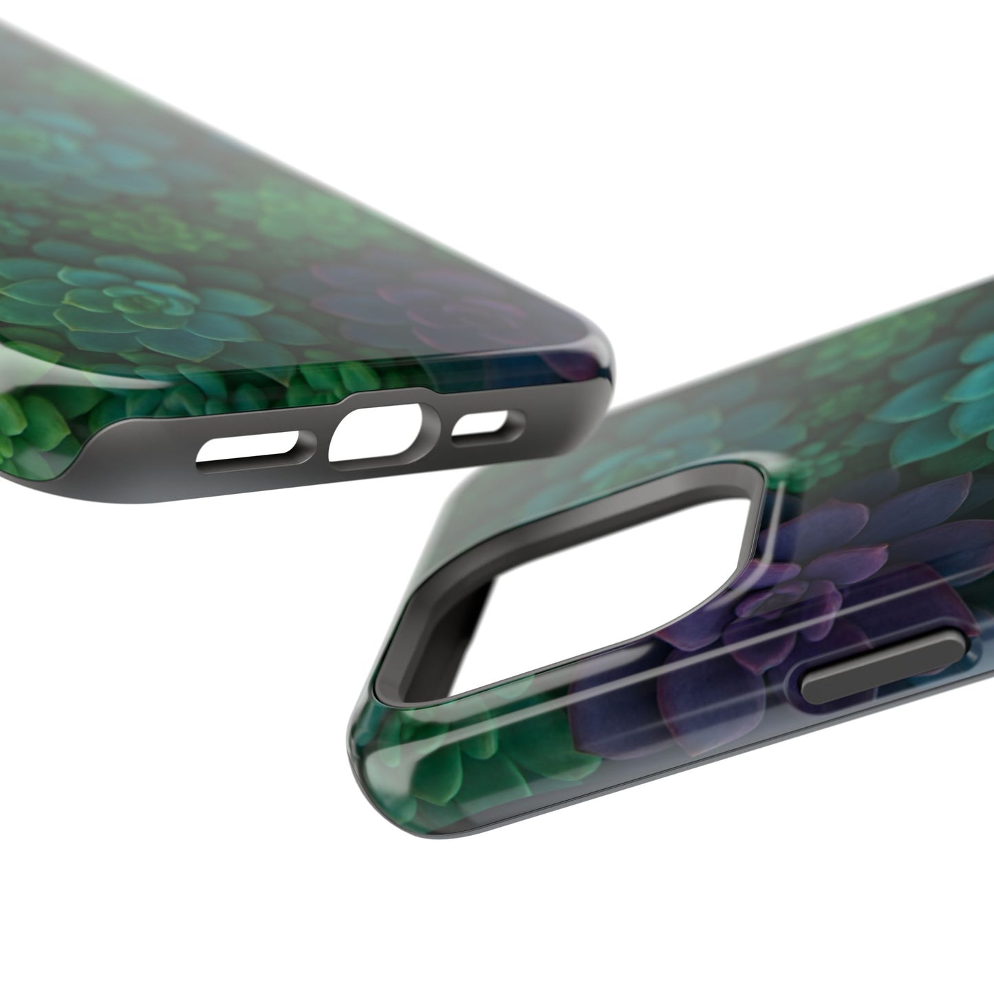 Succulent Pattern Impact-Resistant Phone Case — Green Teal Floral Protection