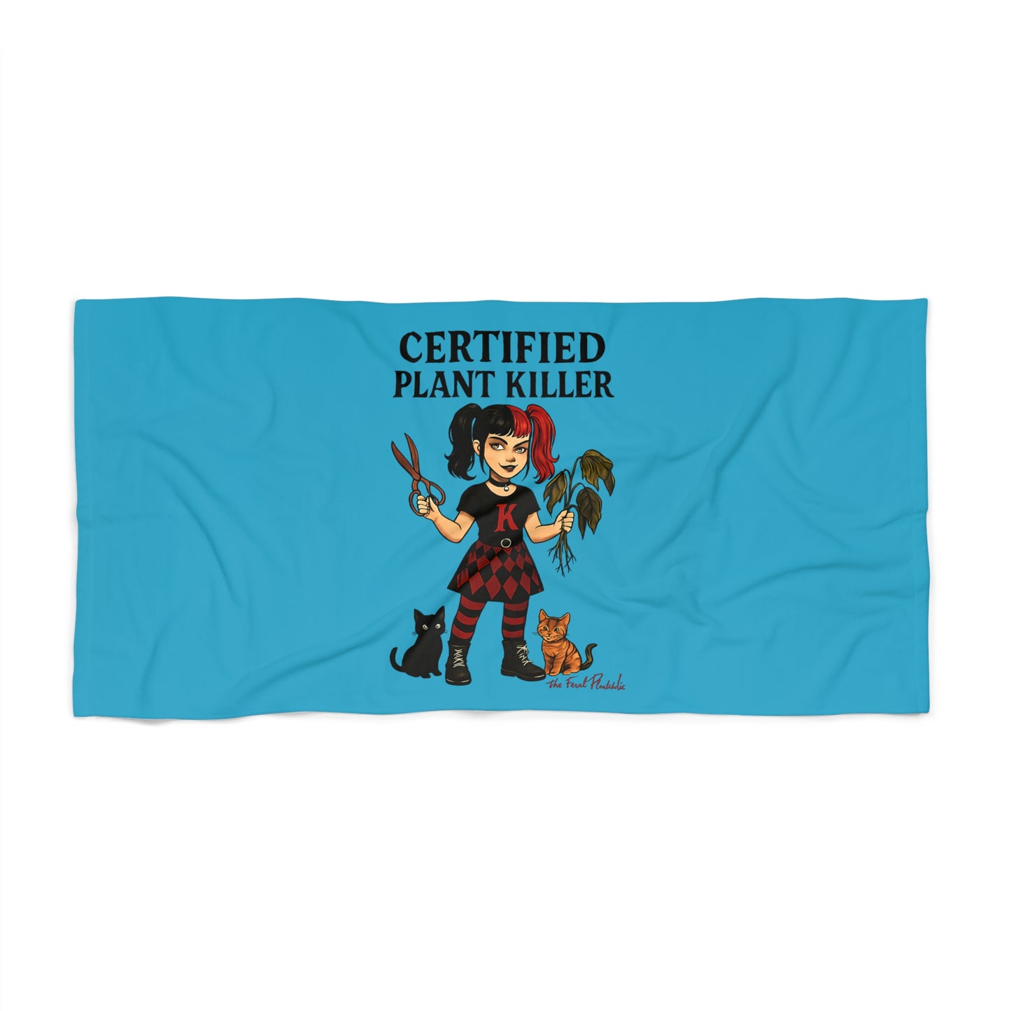 Certified Plant Killer Beach Towel, Fun Summer Gift, Beach Accessories, Unique Towel for Cat Lovers, Poolside Essential