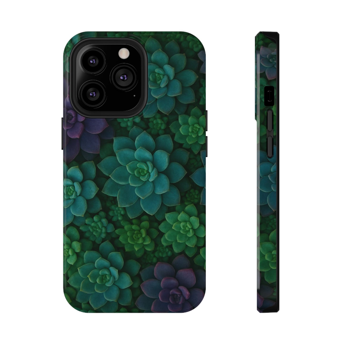 Succulent Pattern Impact-Resistant Phone Case — Green Teal Floral Protection