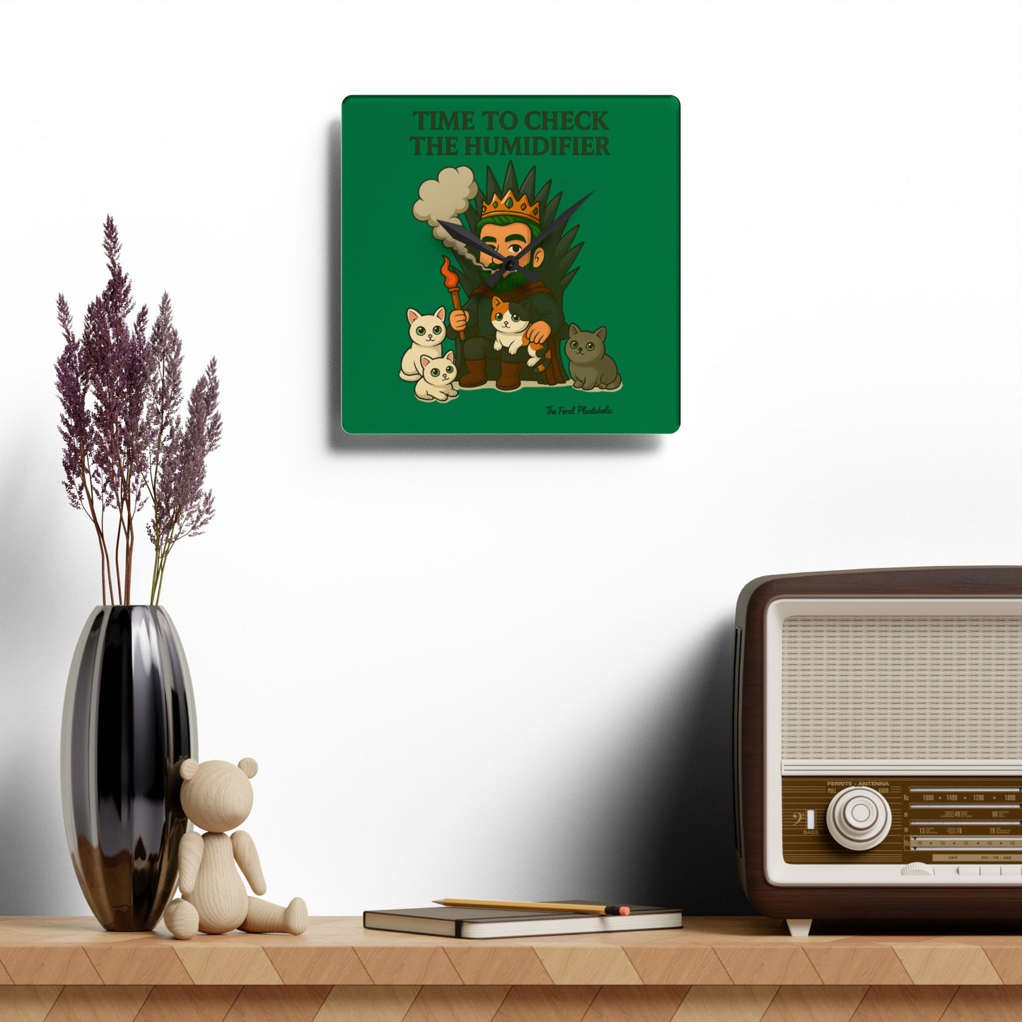 Acrylic Wall Clock – Jungle King Character with Tropical Leaves
