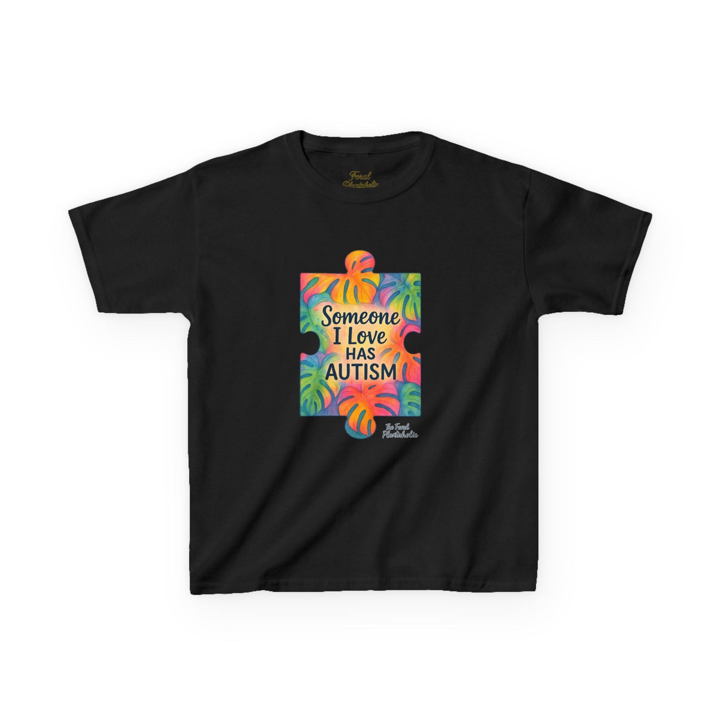 Kids T‑Shirt — "Someone I Love Has Autism" Colorful Puzzle Awareness Tee