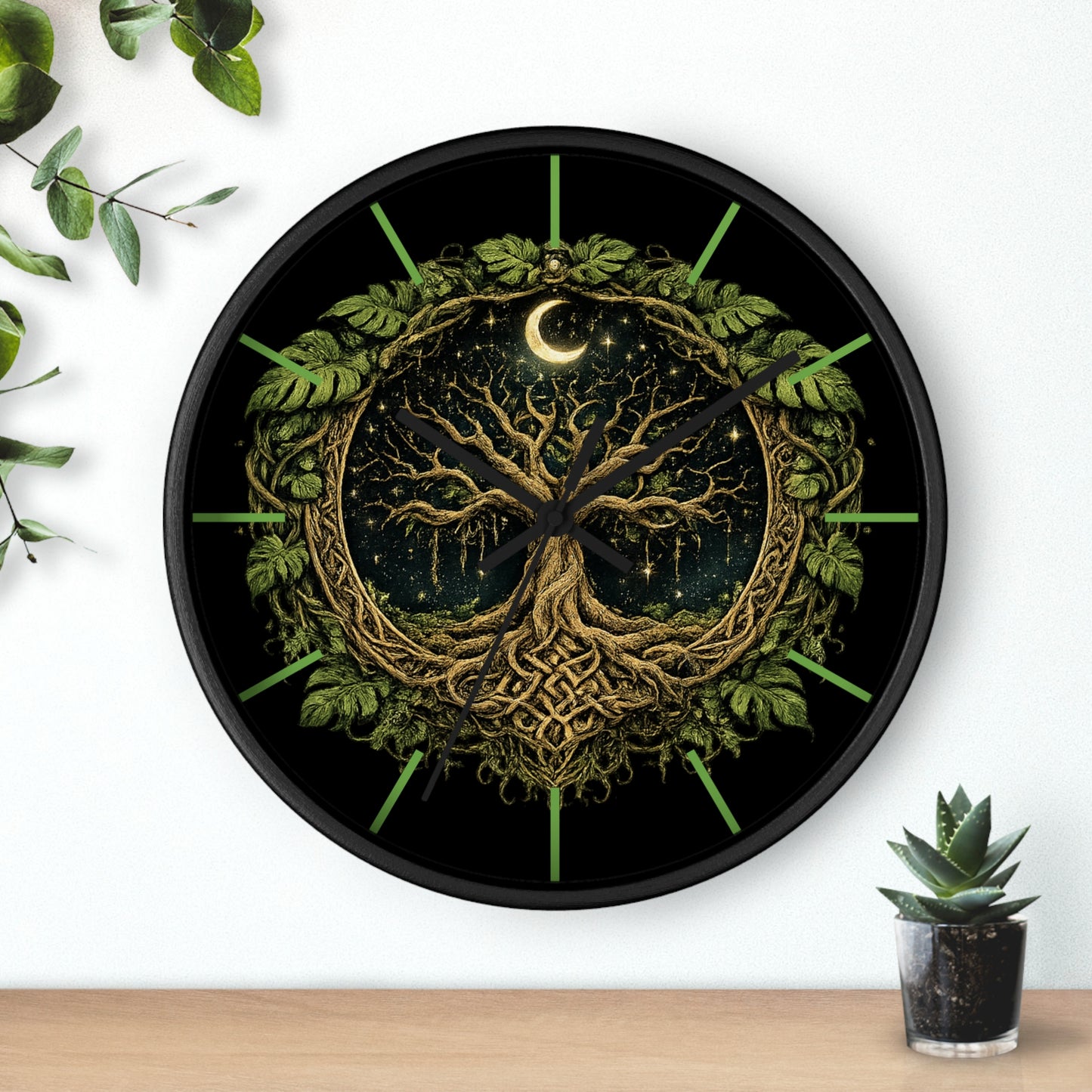 Celtic Tree of Life Wall Clock — Moonlit Night Woodland Decor