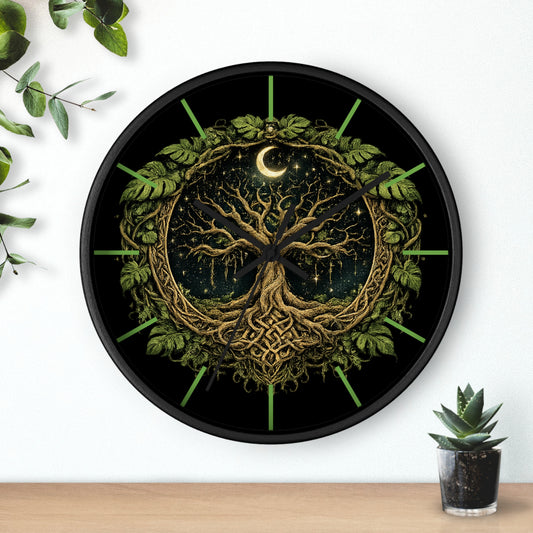 Celtic Tree of Life Wall Clock — Moonlit Night Woodland Decor