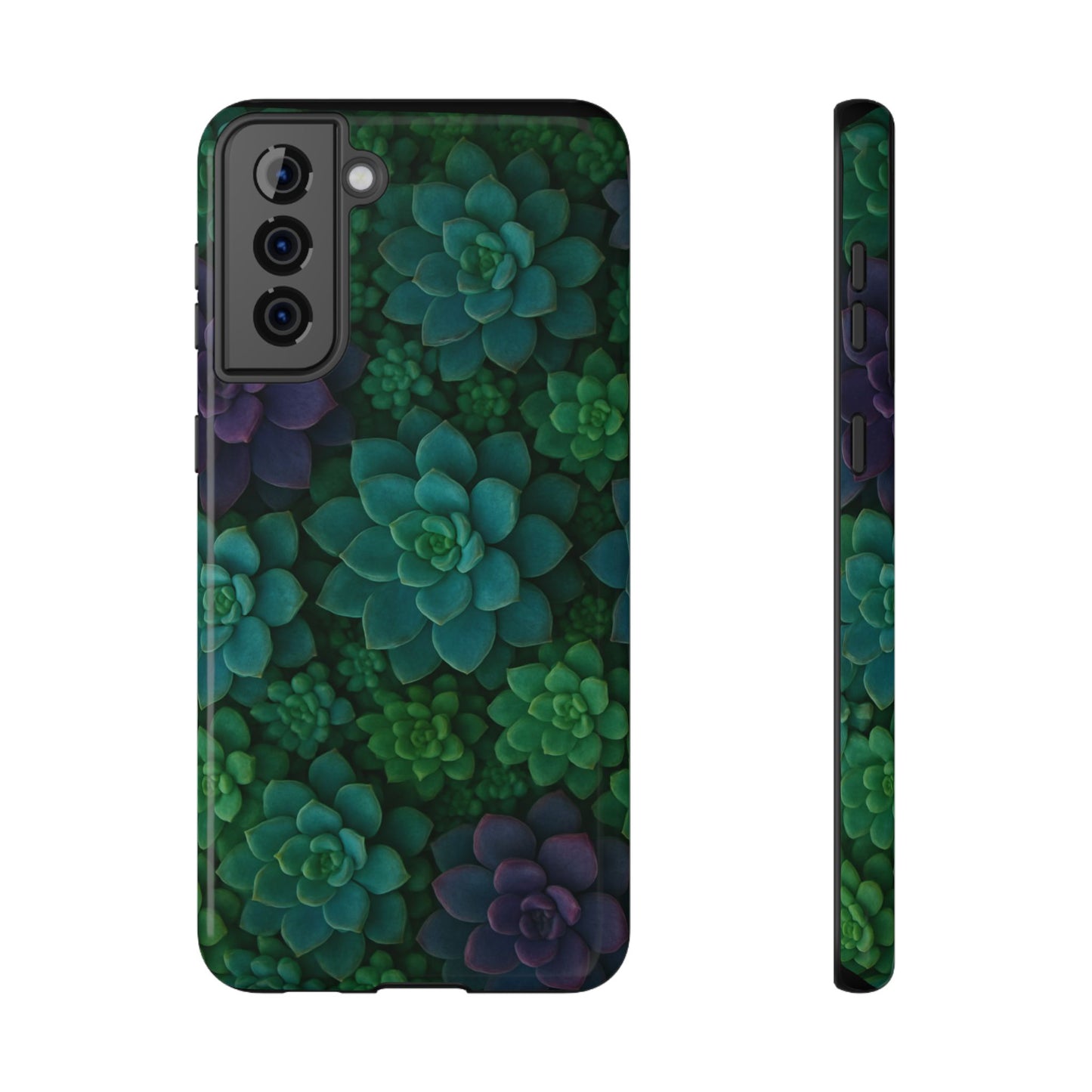 Succulent Pattern Impact-Resistant Phone Case — Green Teal Floral Protection