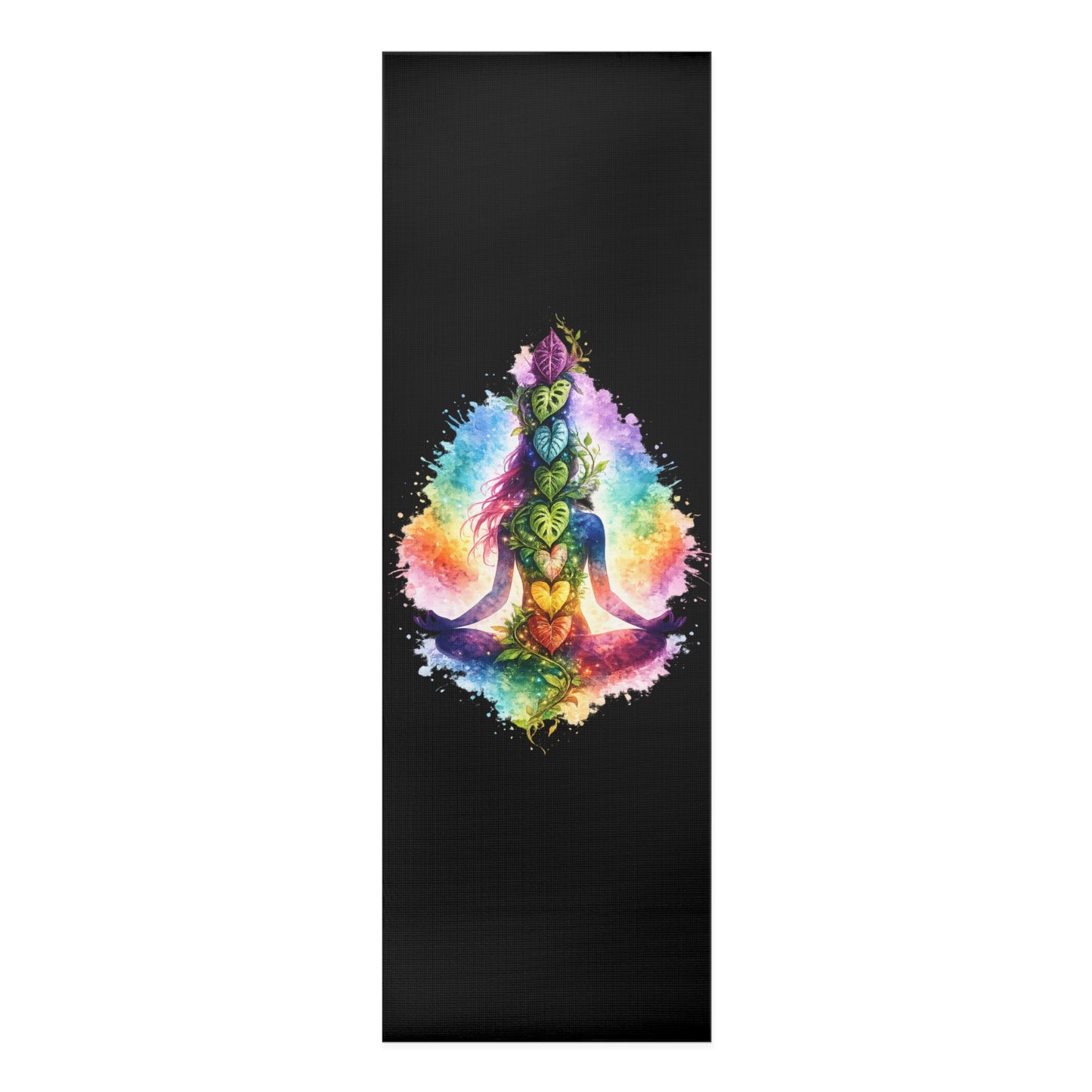Chakra Heart Meditation Foam Yoga Mat — Colorful Rainbow Lotus Pose Design