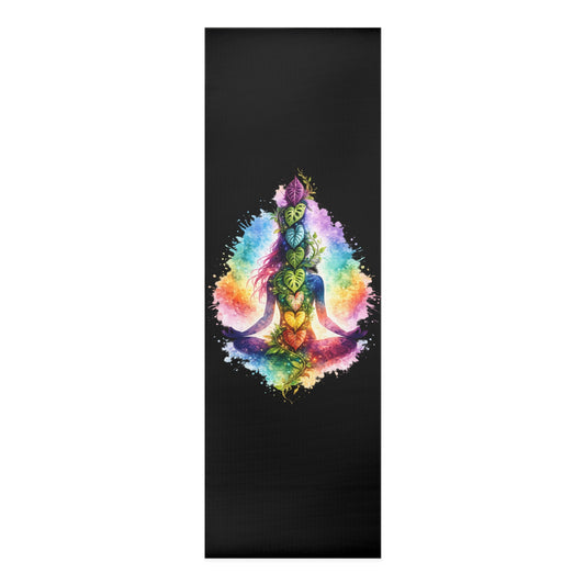 Chakra Heart Meditation Foam Yoga Mat — Colorful Rainbow Lotus Pose Design