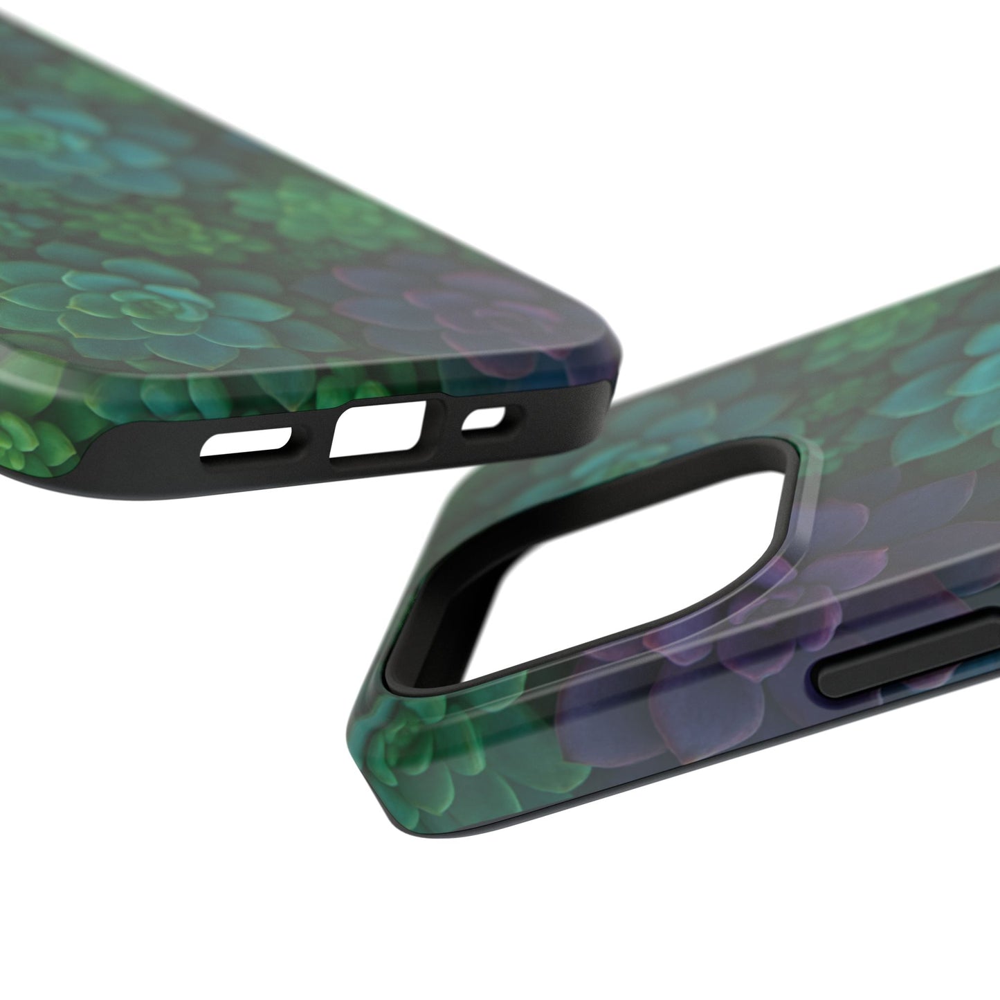 Succulent Pattern Impact-Resistant Phone Case — Green Teal Floral Protection