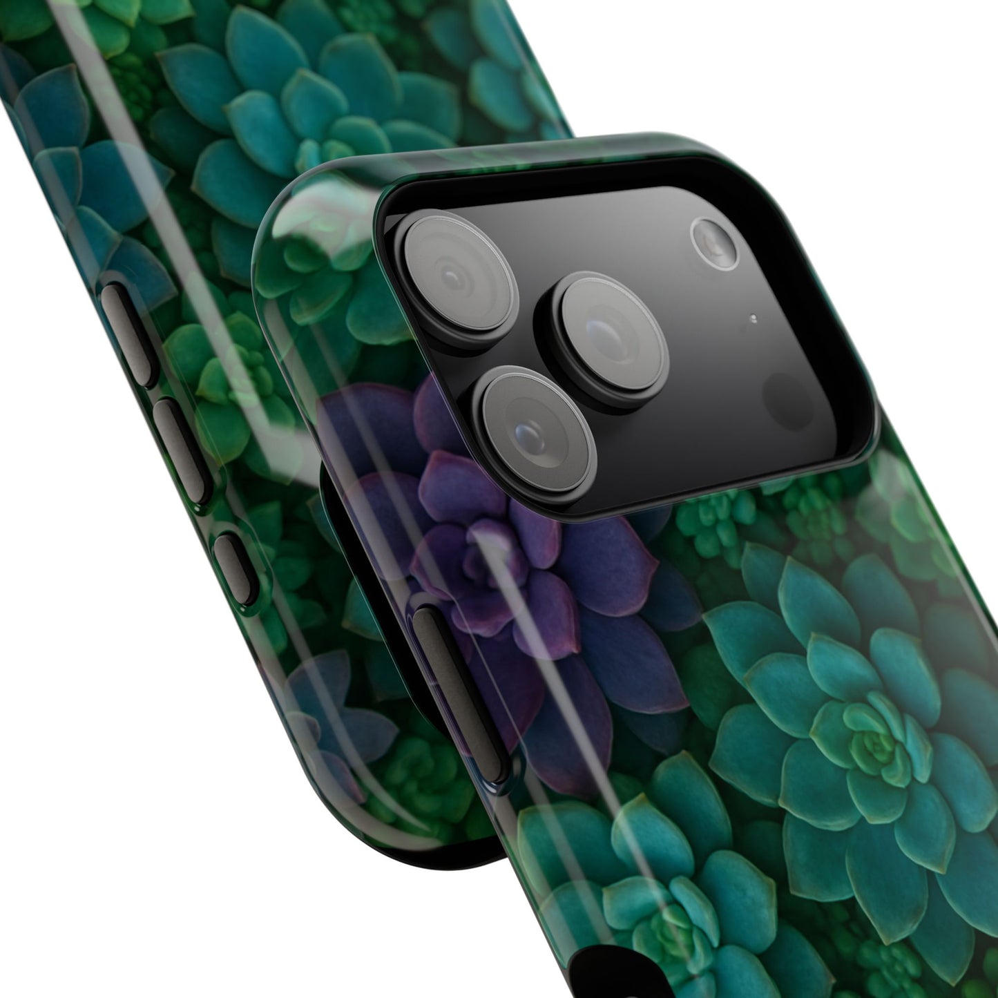 Succulent Pattern Impact-Resistant Phone Case — Green Teal Floral Protection
