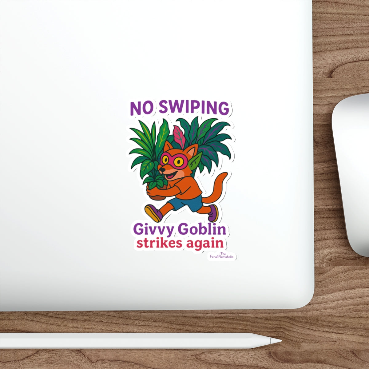 Playful Die-Cut Stickers - "No Swiping!" with Givvy Goblin Design