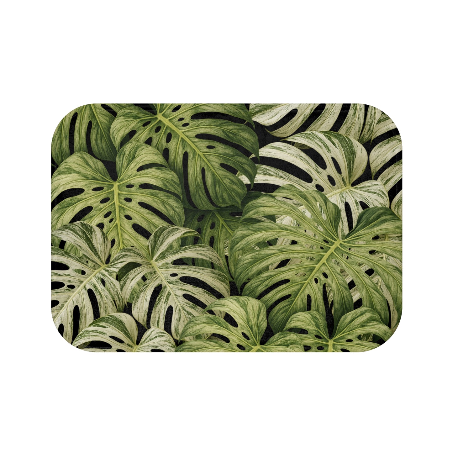 Tropical Monstera Bath Mat — Green Leaf Bathroom Rug