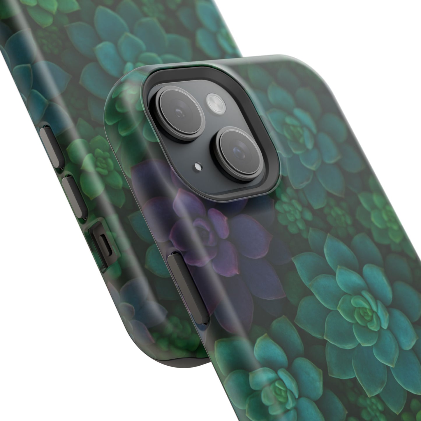 Succulent Pattern Impact-Resistant Phone Case — Green Teal Floral Protection