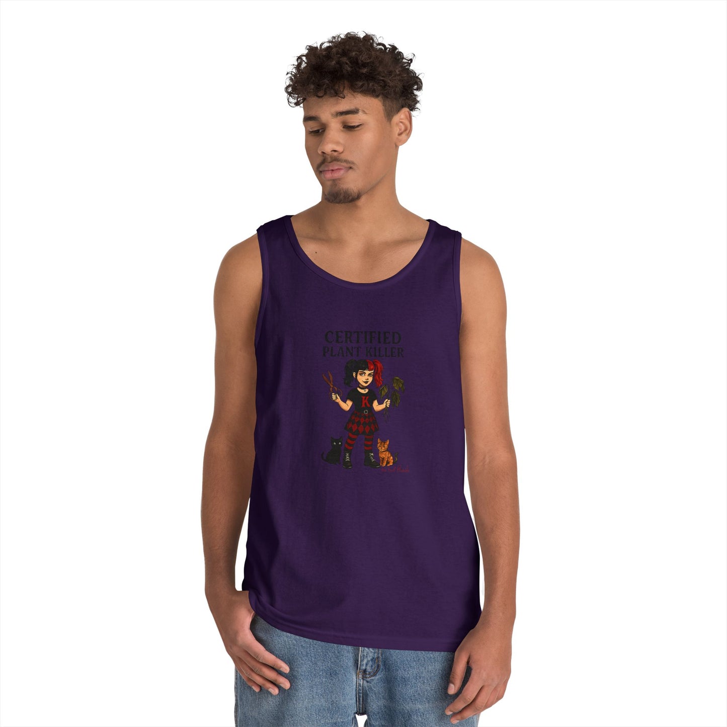 Certified Plant Killer Unisex Heavy Cotton Tank Top, Plant Lover Gift, Gardening Humor Apparel, Casual Summer Wear, Funny Gift for Friends