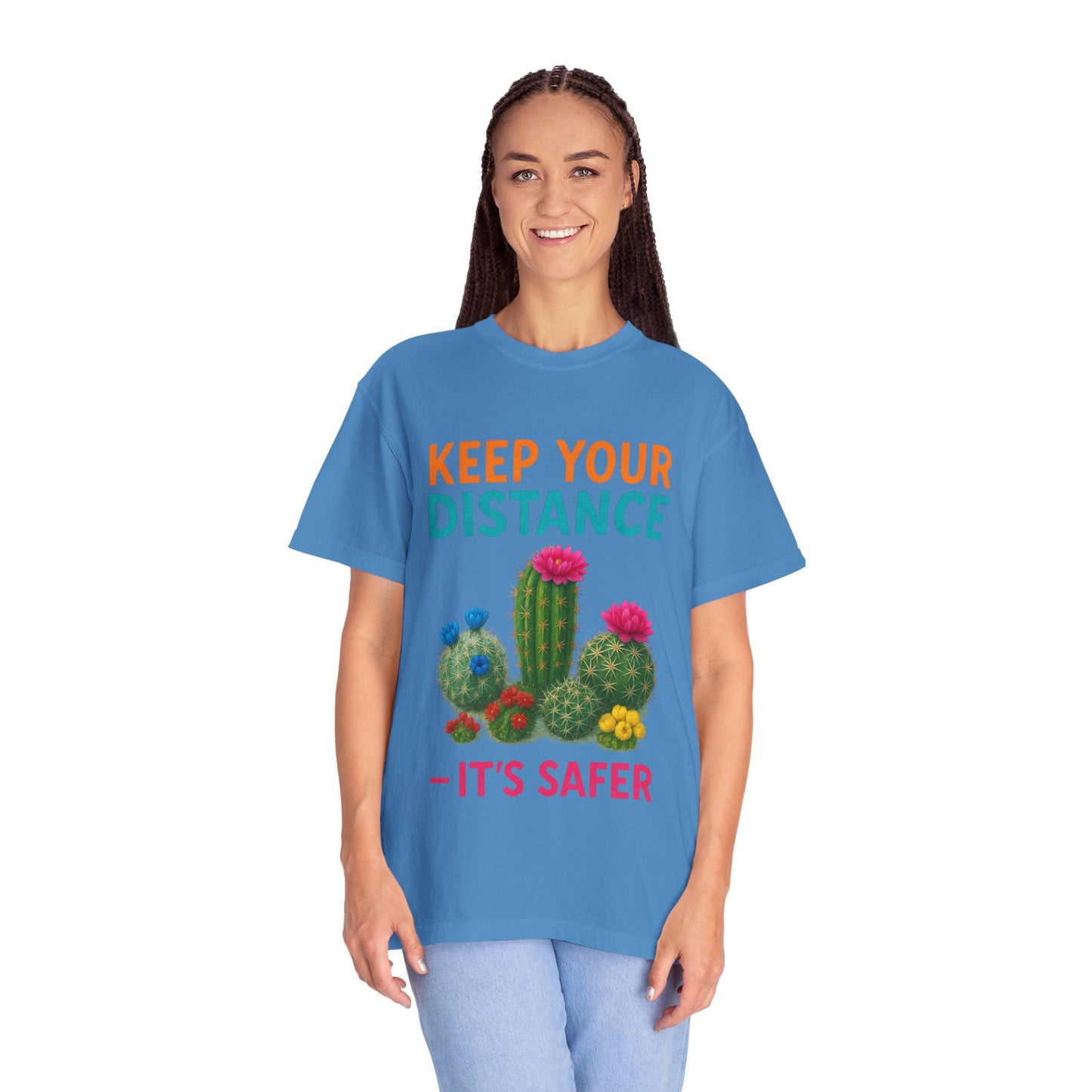 Keep Your Distance Cactus T-Shirt — "It's Safer" Humorous Social Distancing Tee