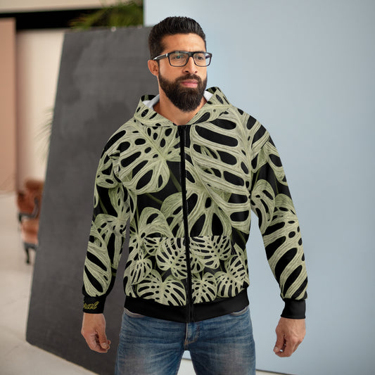 The Devil Monstera Leaf Zip Hoodie — Botanical All-Over Print Jacket