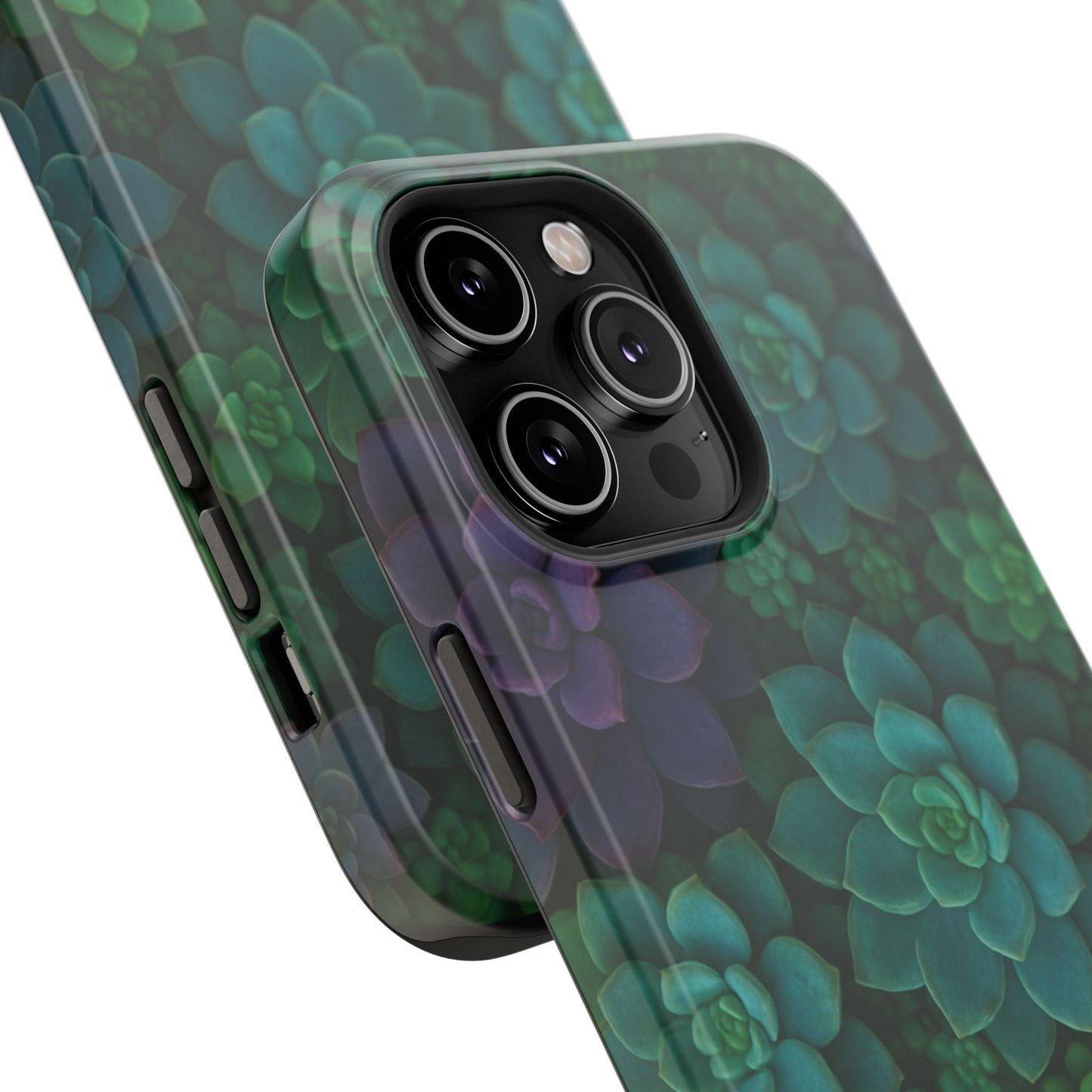 Succulent Pattern Impact-Resistant Phone Case — Green Teal Floral Protection