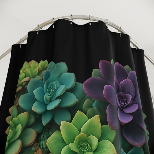 Succulent Heart Shower Curtain — Botanical Green & Purple Bathroom Decor