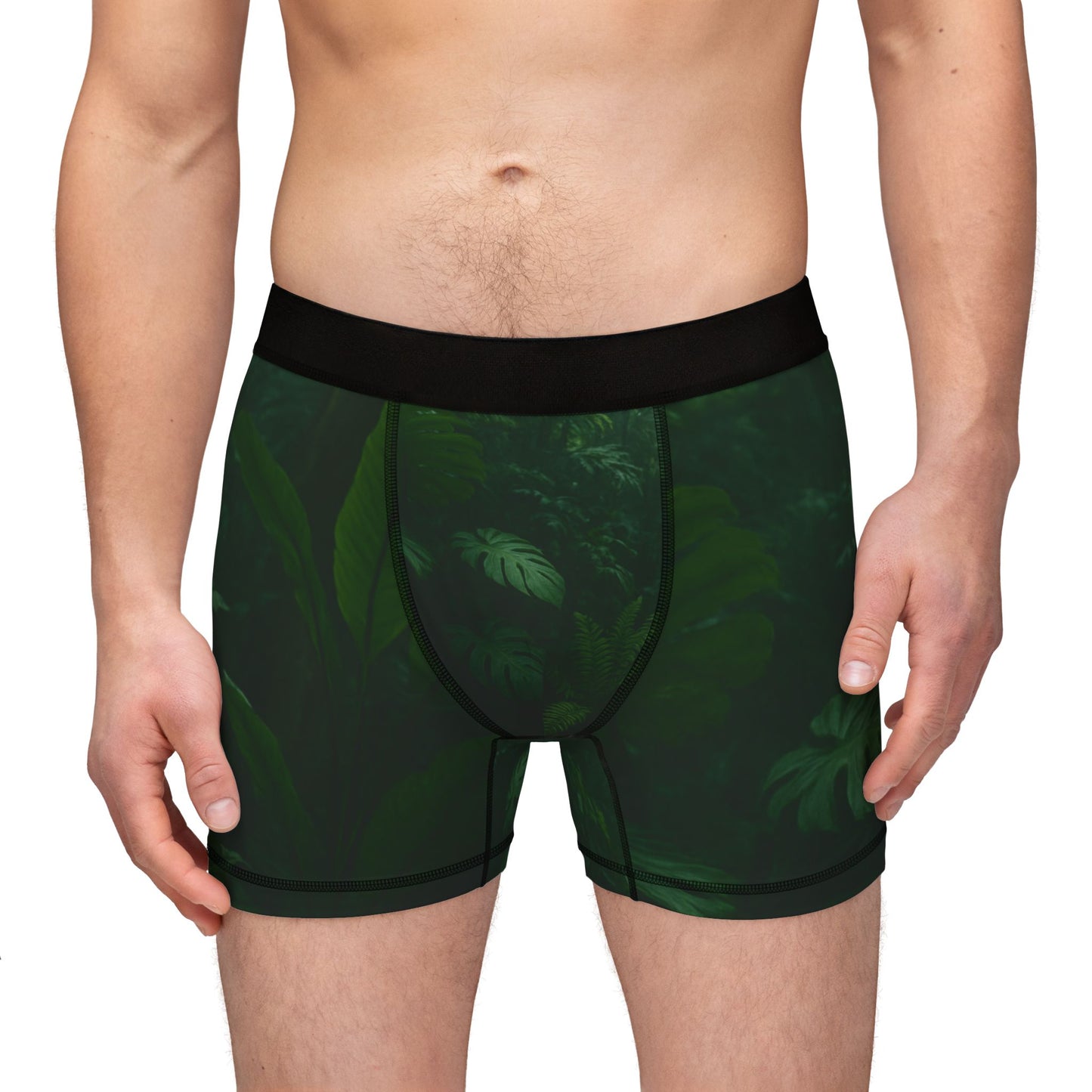 Tropical Jungle Men's Boxer Briefs — Dark Green Fern All-Over Print