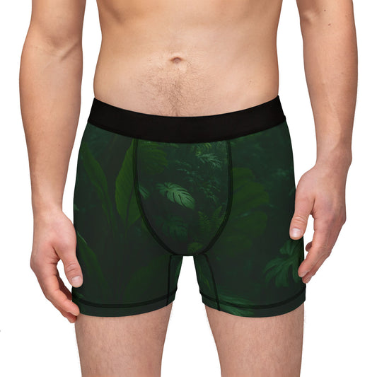 Tropical Jungle Men's Boxer Briefs — Dark Green Fern All-Over Print