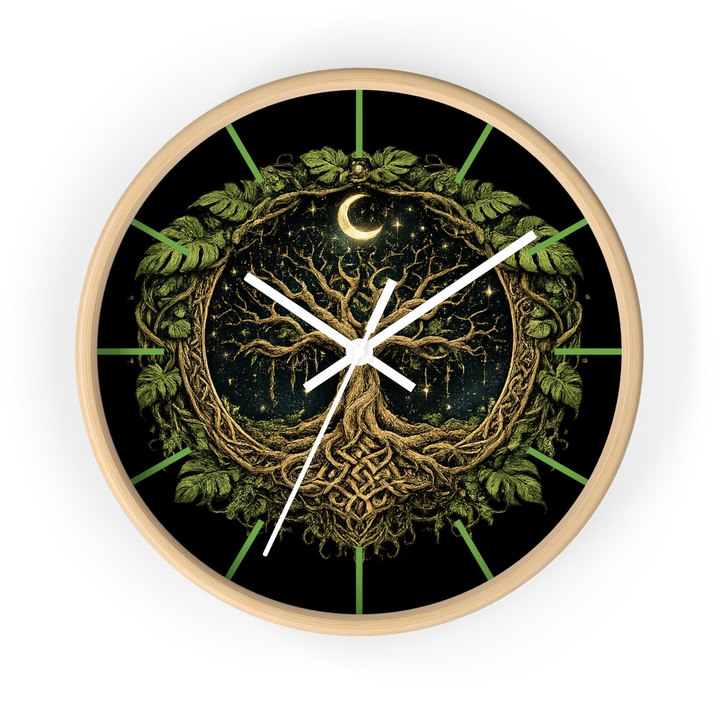 Celtic Tree of Life Wall Clock — Moonlit Night Woodland Decor