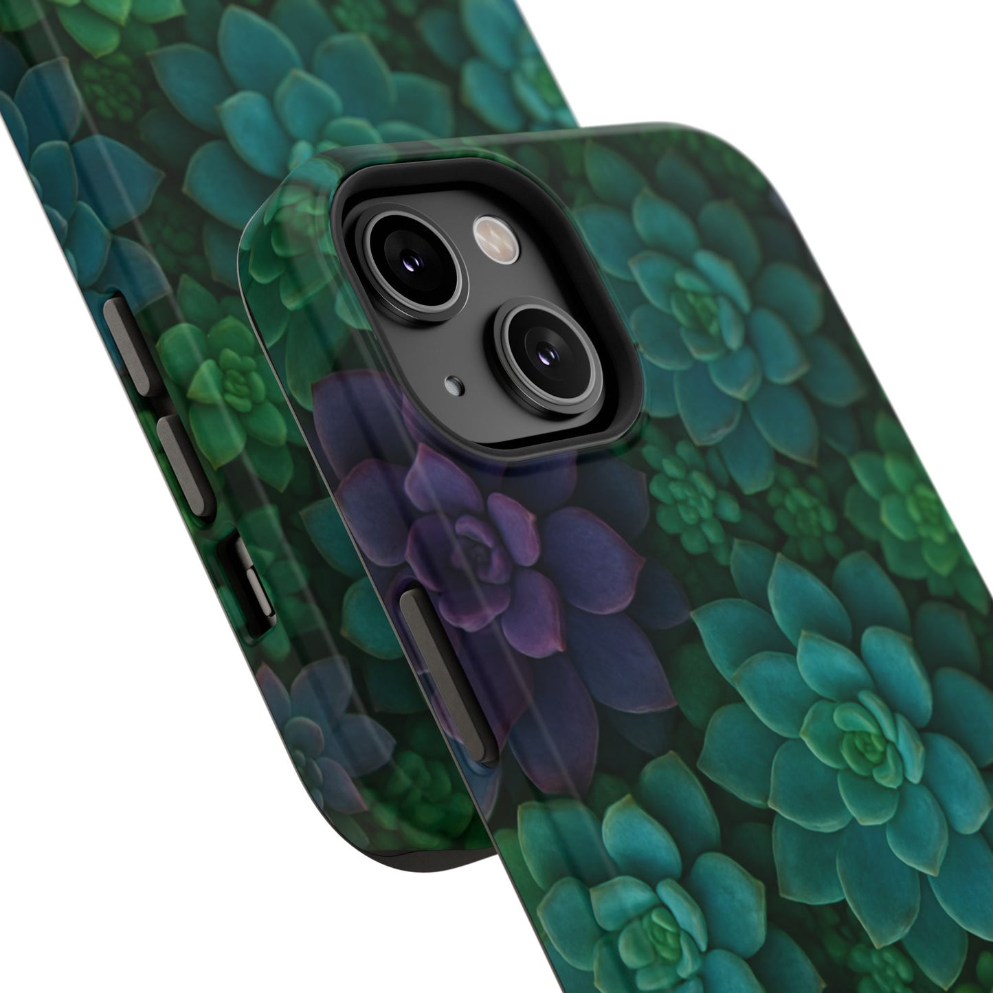 Succulent Pattern Impact-Resistant Phone Case — Green Teal Floral Protection