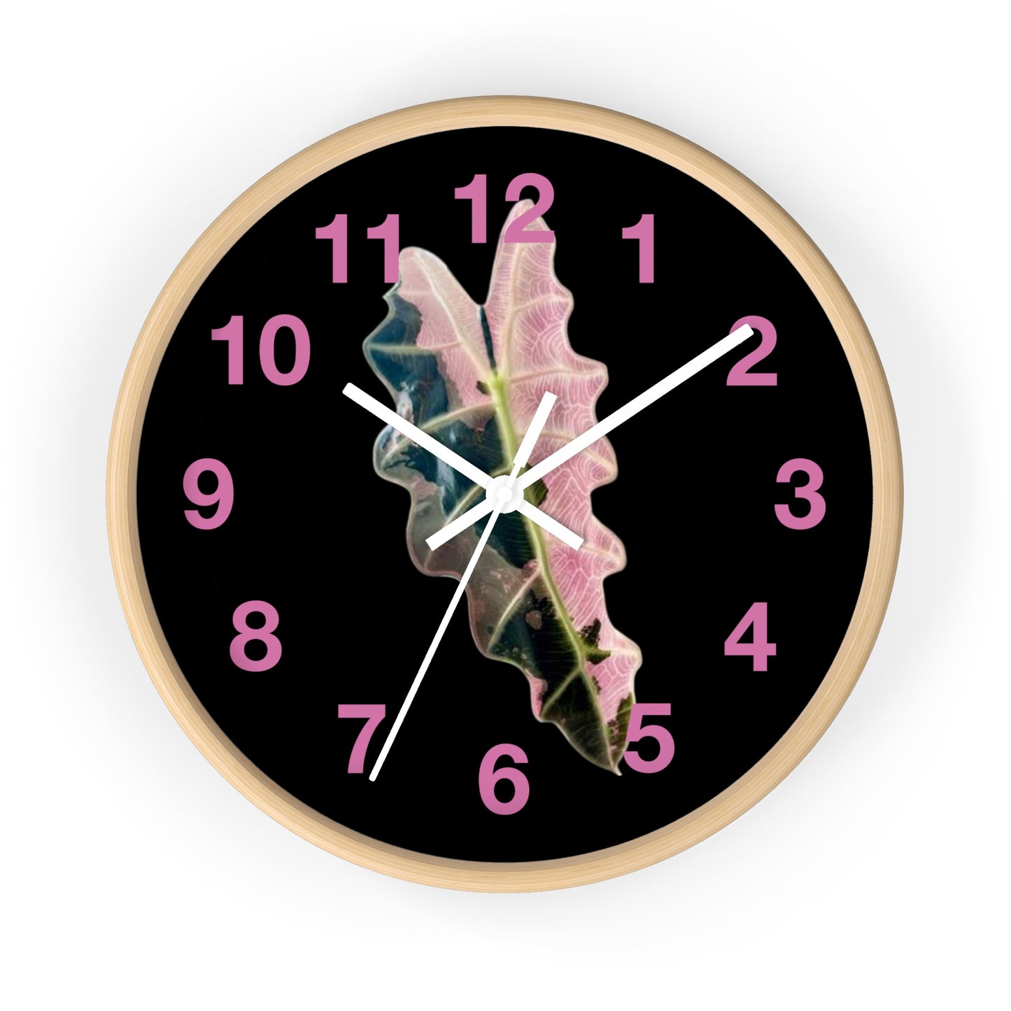 Pink Variegated Leaf Wall Clock — Botanical Nature Decor