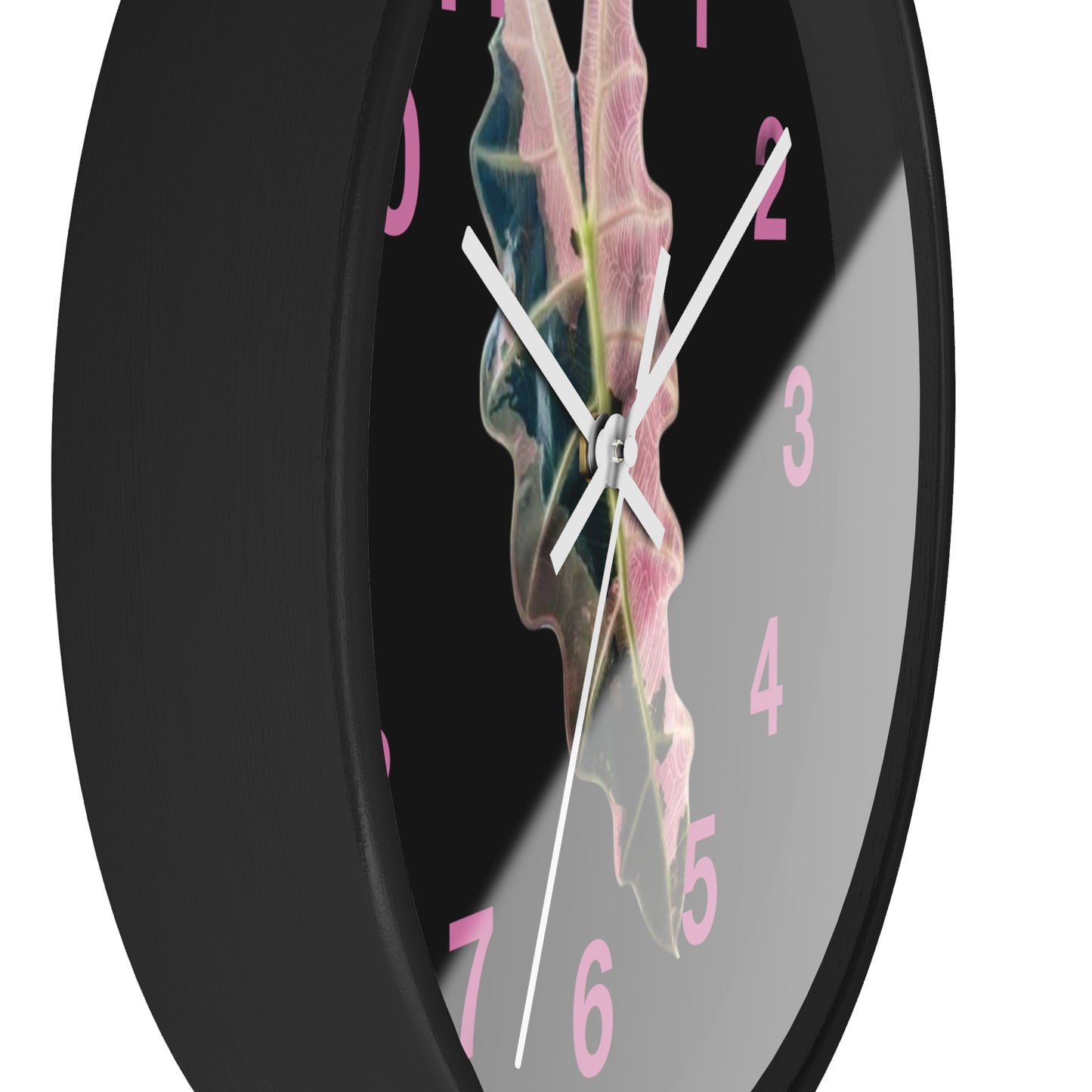 Pink Variegated Leaf Wall Clock — Botanical Nature Decor