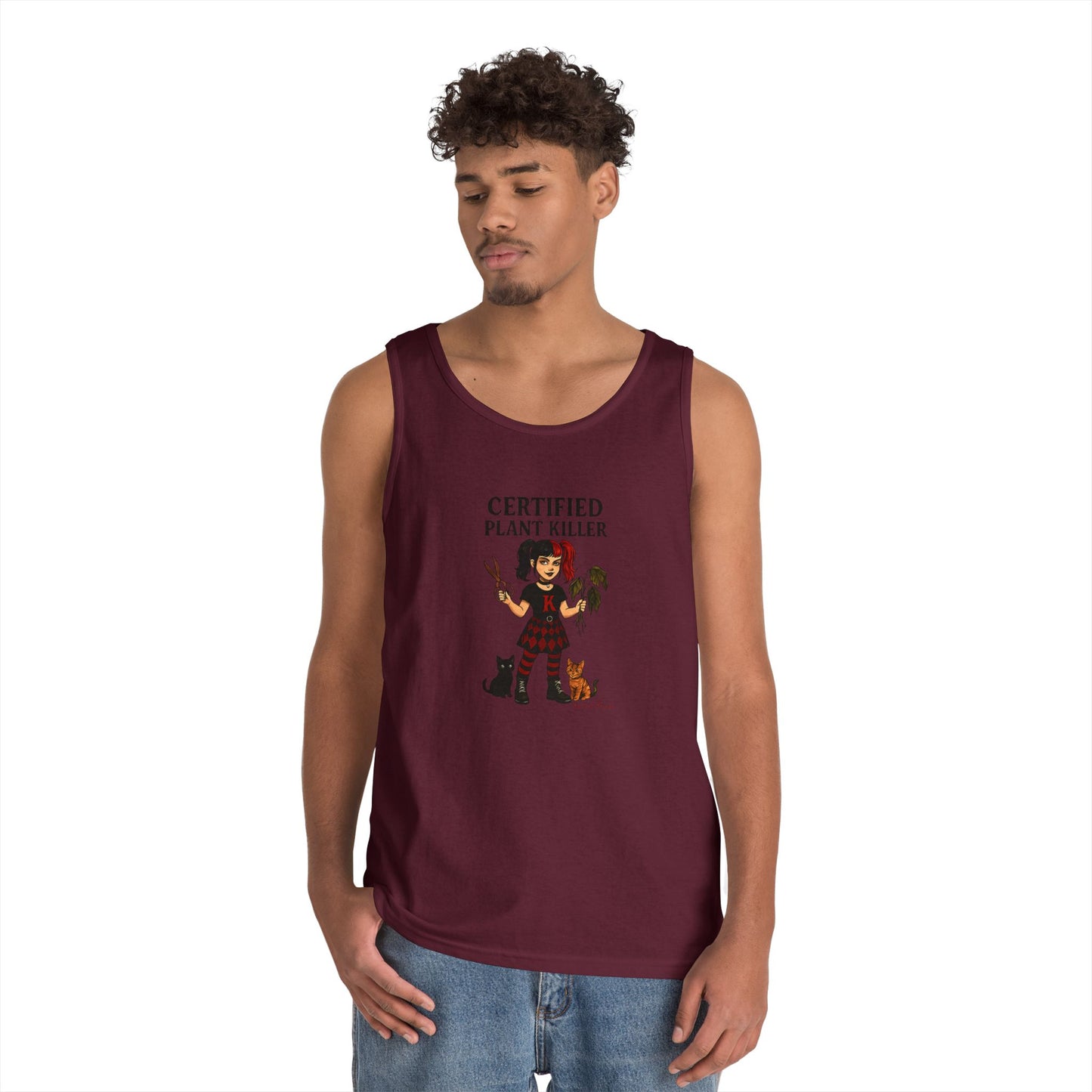 Certified Plant Killer Unisex Heavy Cotton Tank Top, Plant Lover Gift, Gardening Humor Apparel, Casual Summer Wear, Funny Gift for Friends