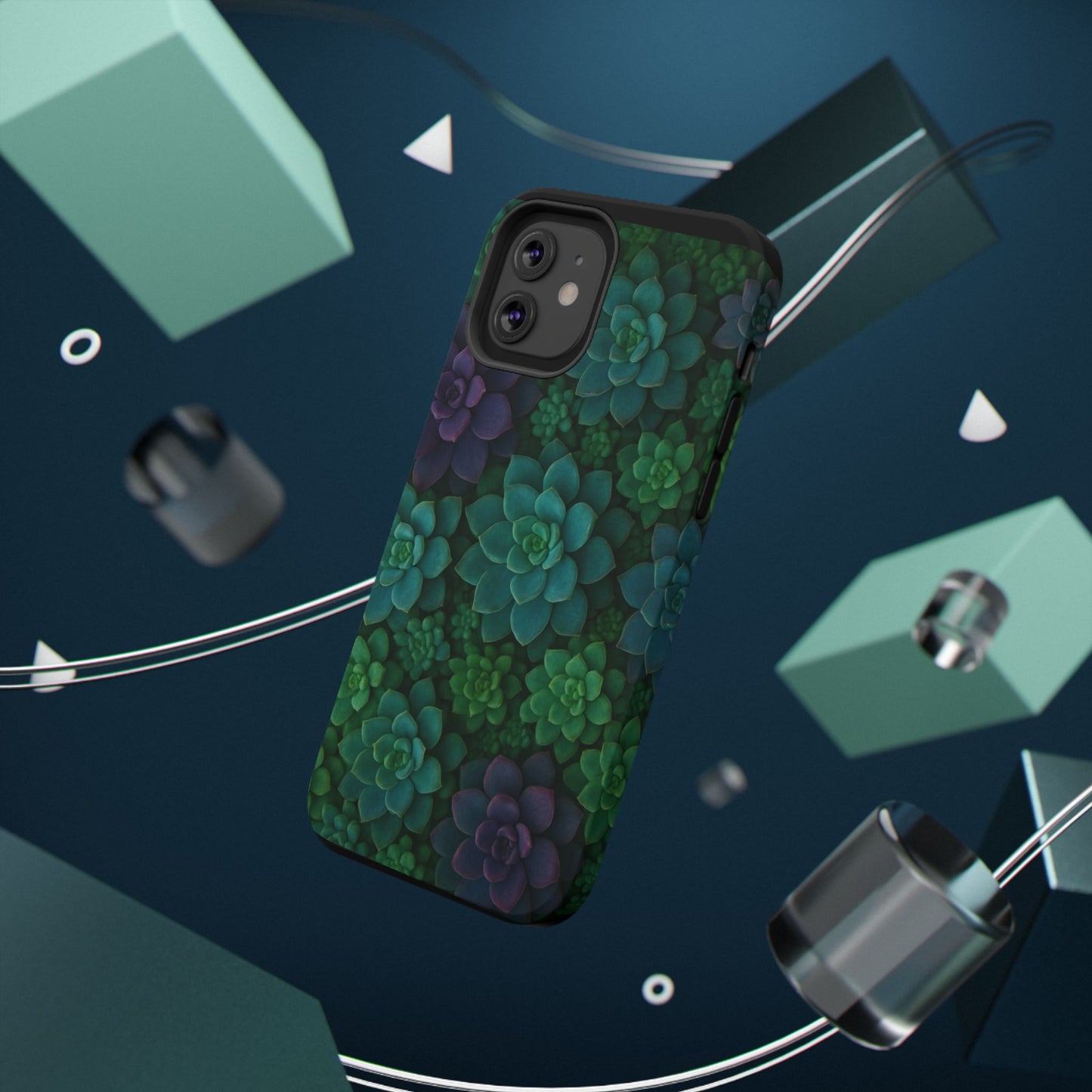 Succulent Pattern Impact-Resistant Phone Case — Green Teal Floral Protection