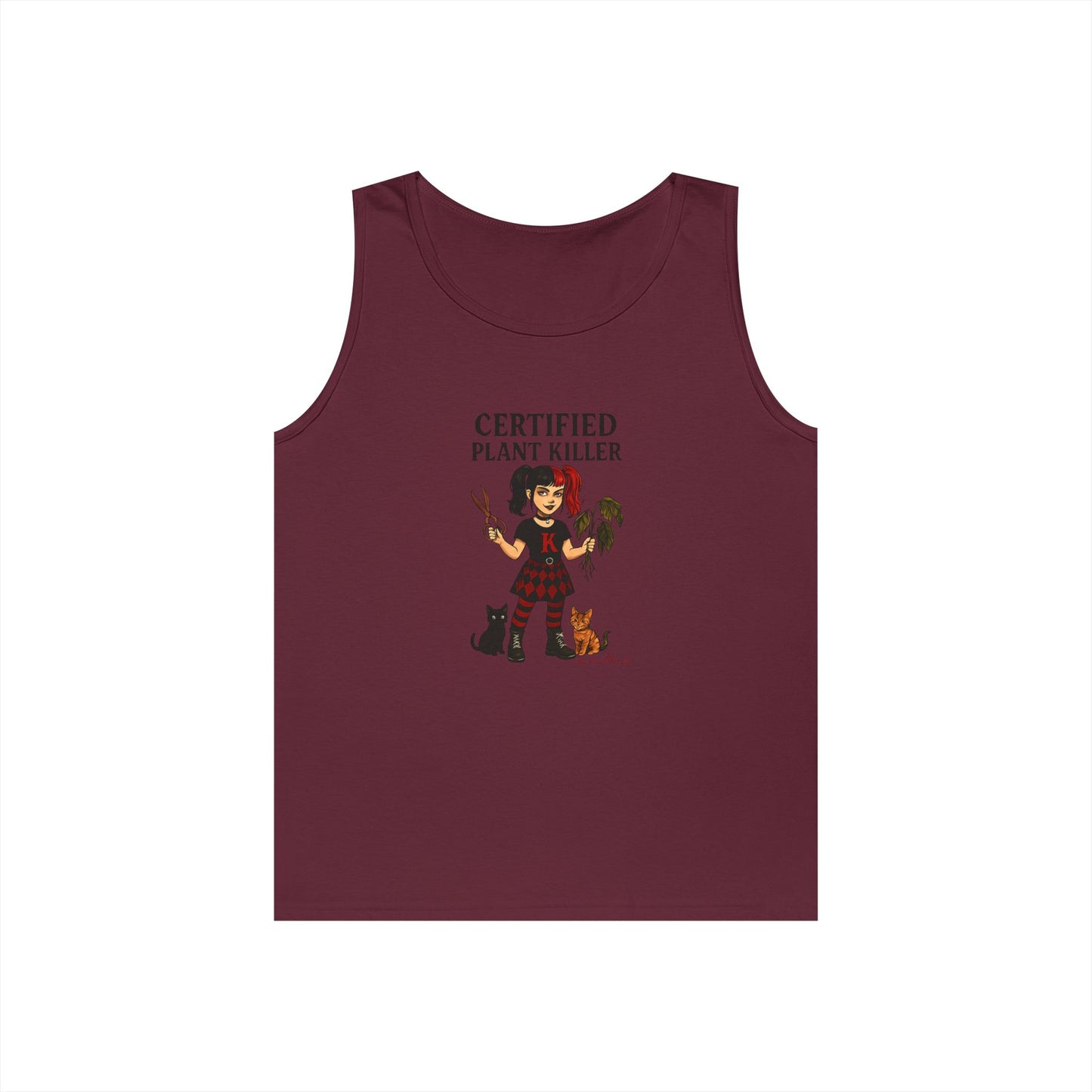Certified Plant Killer Unisex Heavy Cotton Tank Top, Plant Lover Gift, Gardening Humor Apparel, Casual Summer Wear, Funny Gift for Friends