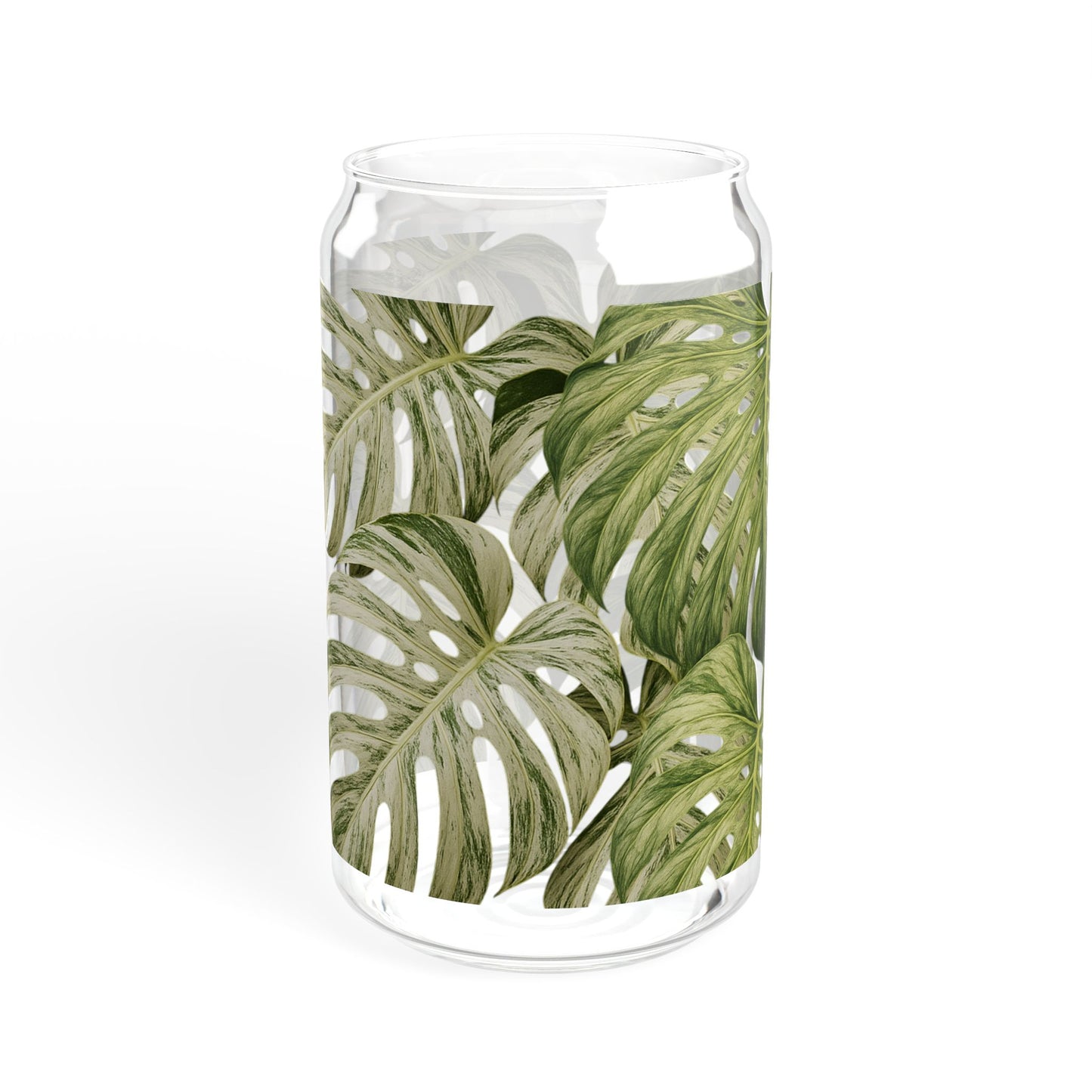 Monstera Leaf 16oz Glass Sipper with Bamboo Lid – Tropical Reusable Drink Cup