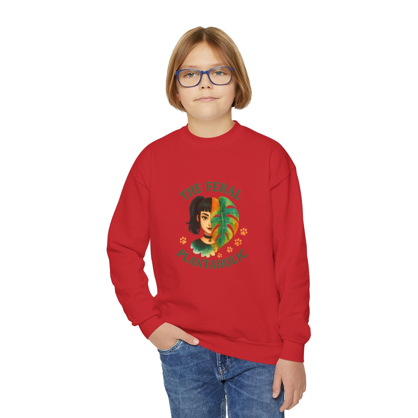 Youth Crewneck Sweatshirt - The Feral Plantaholic, Trendy Gift