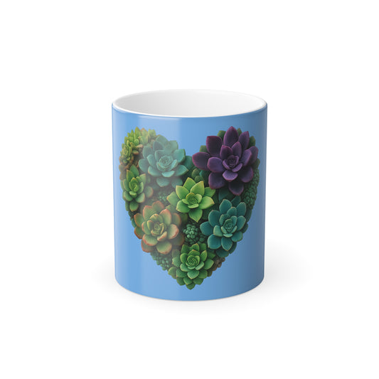 Color-Changing Succulent Heart Mug — 11oz Morphing Coffee Cup