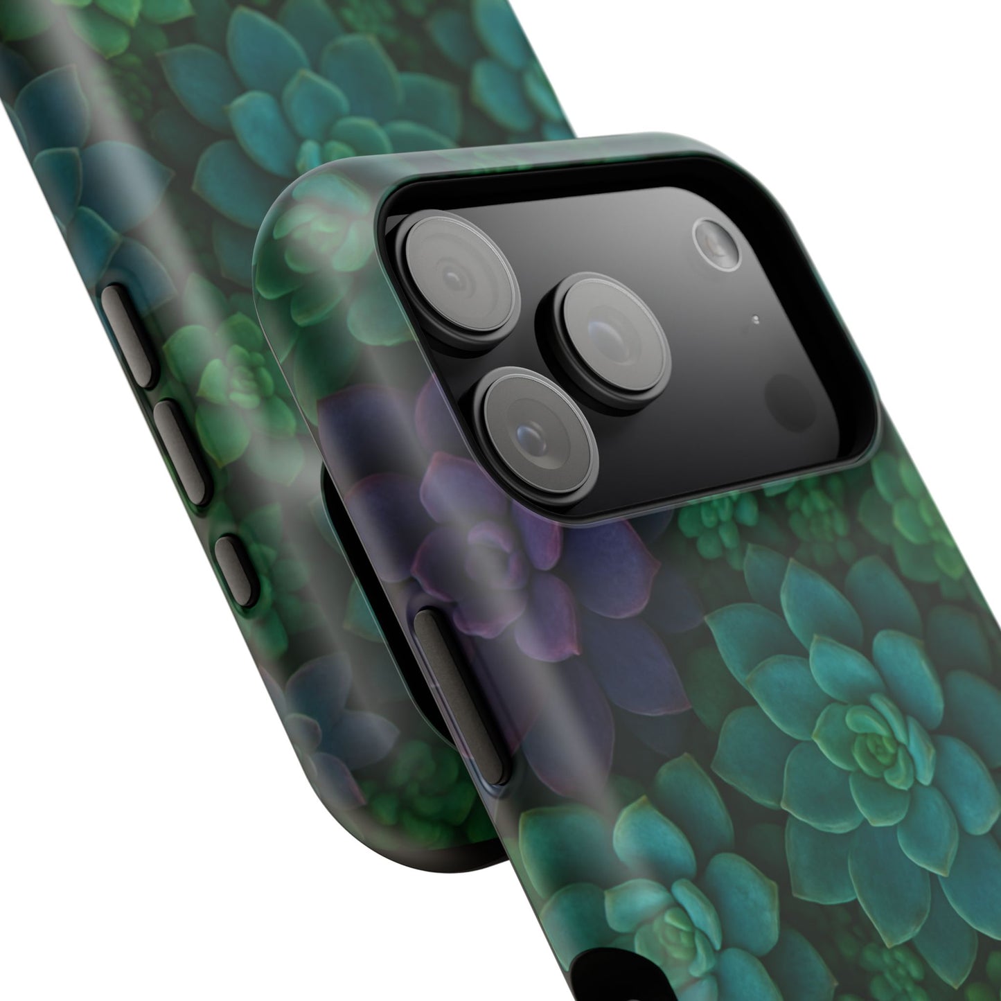 Succulent Pattern Impact-Resistant Phone Case — Green Teal Floral Protection