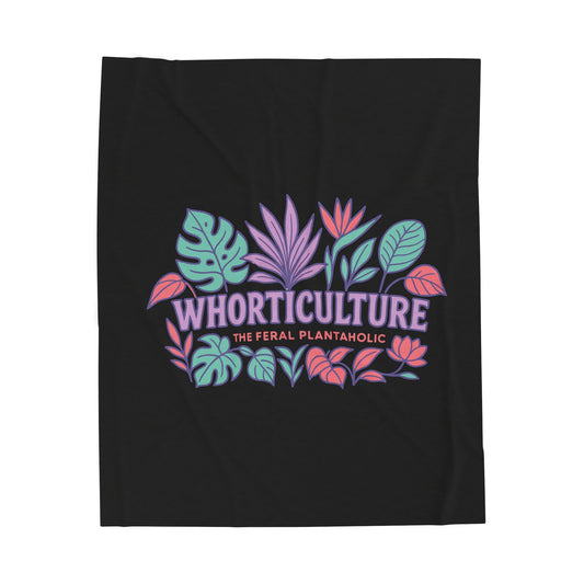 Whimsical Plant-Themed Velveteen Plush Blanket, Cozy Home Decor, Gift for Plant Lovers, Feral Plantaholic Blanket, Botanical Throw
