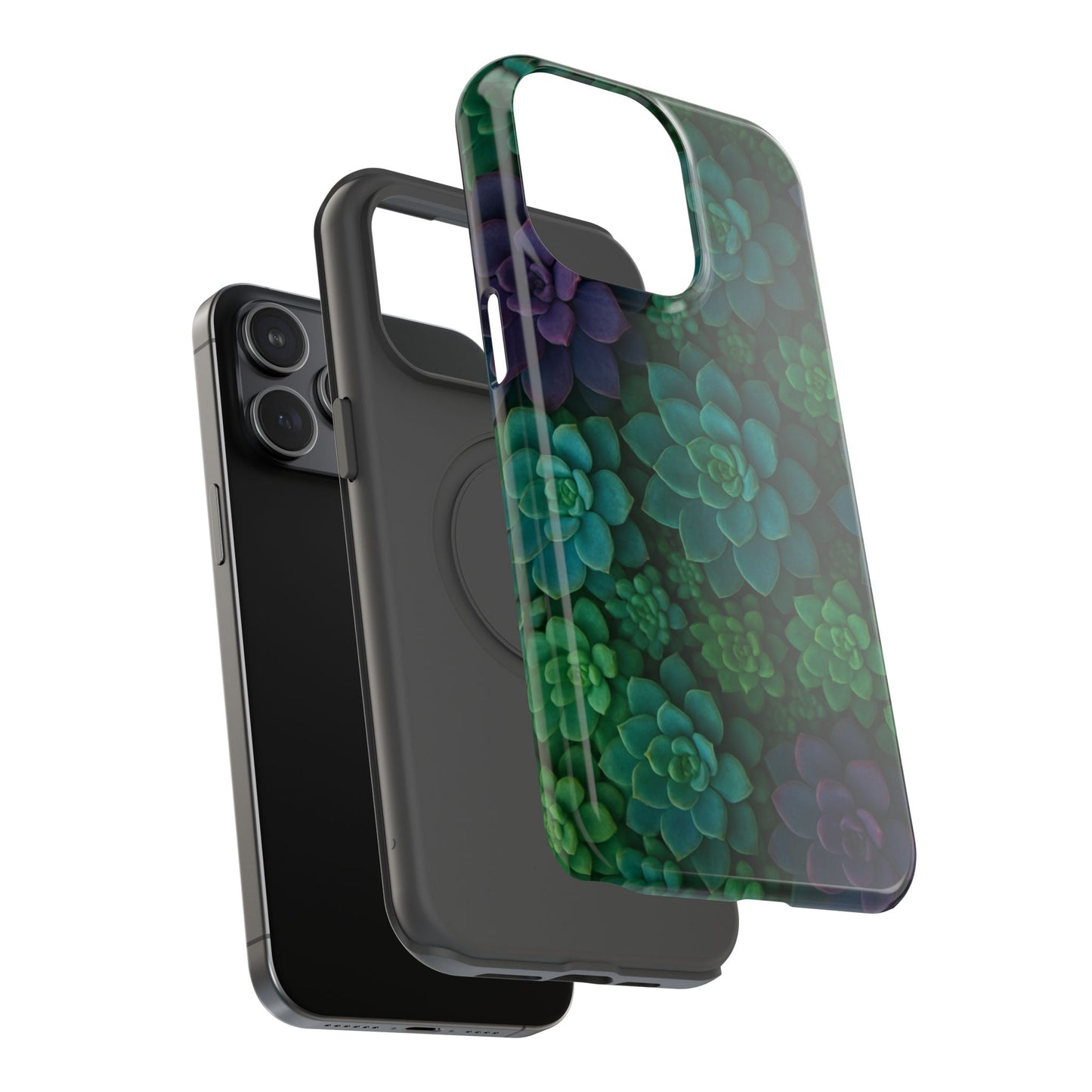 Succulent Pattern Impact-Resistant Phone Case — Green Teal Floral Protection
