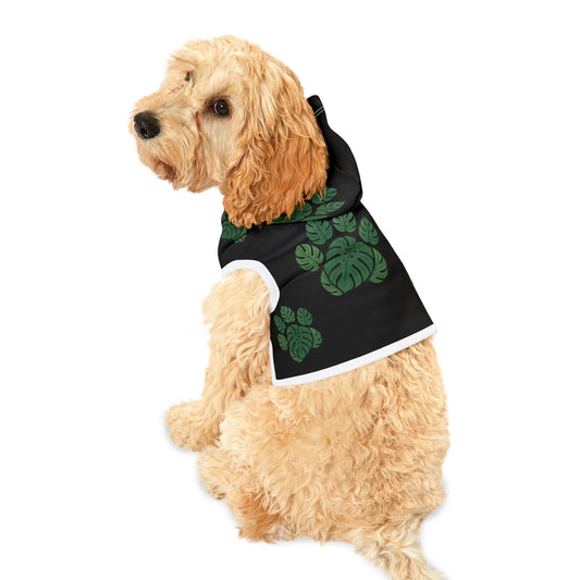 Monstera Paw Print Pet Hoodie — Green Tropical Dog & Cat Hoodie