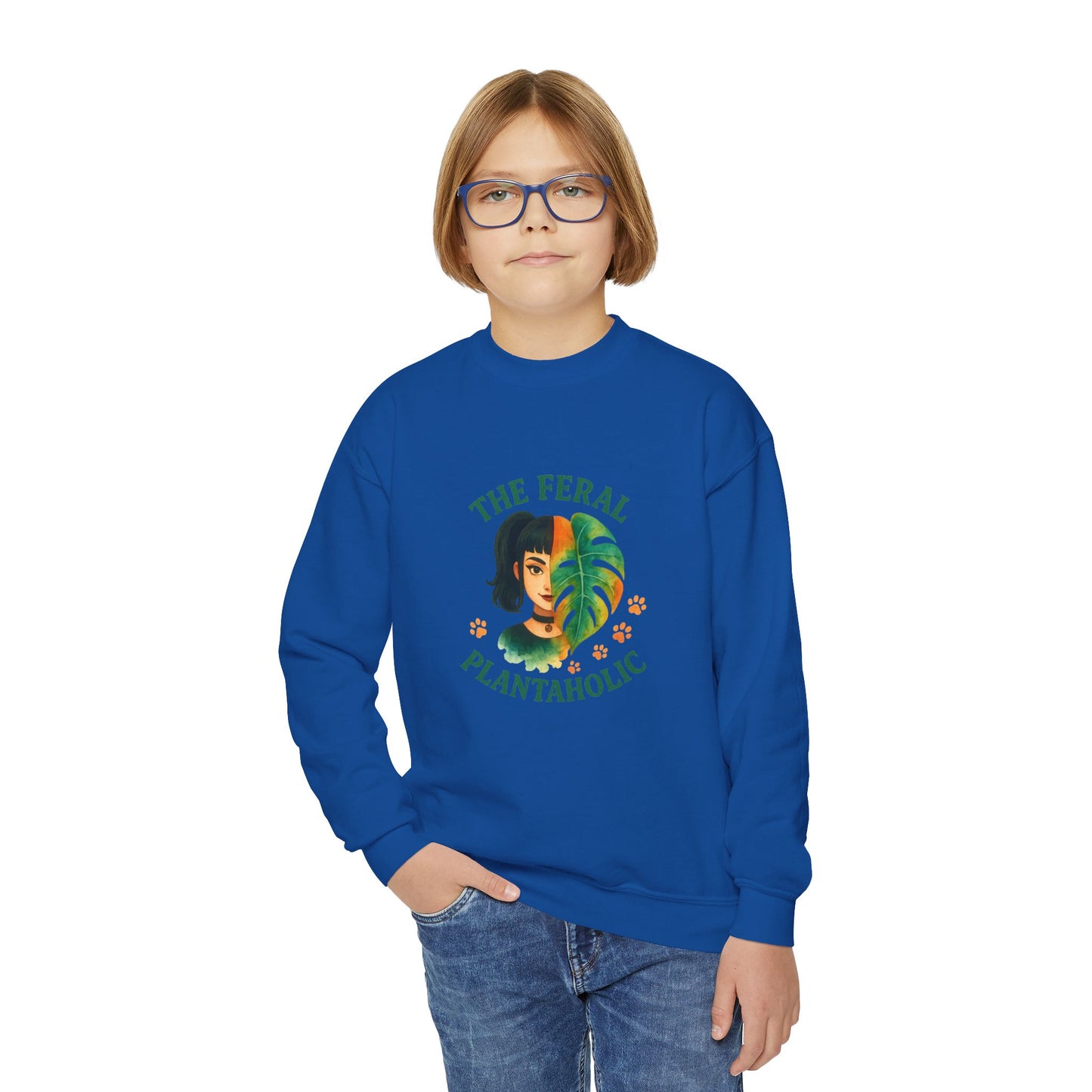 Youth Crewneck Sweatshirt - The Feral Plantaholic, Trendy Gift