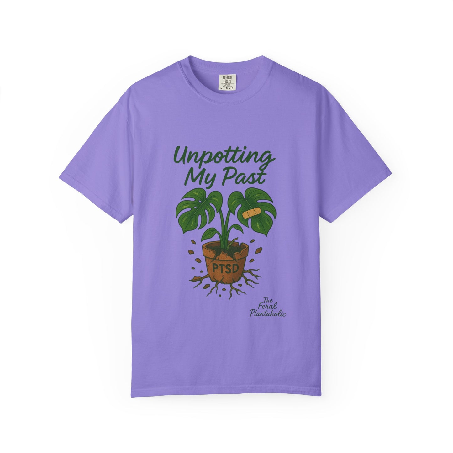 Unisex Garment-Dyed T-Shirt - "Unpotting My Past" with Monstera Design for Mental Health Awareness