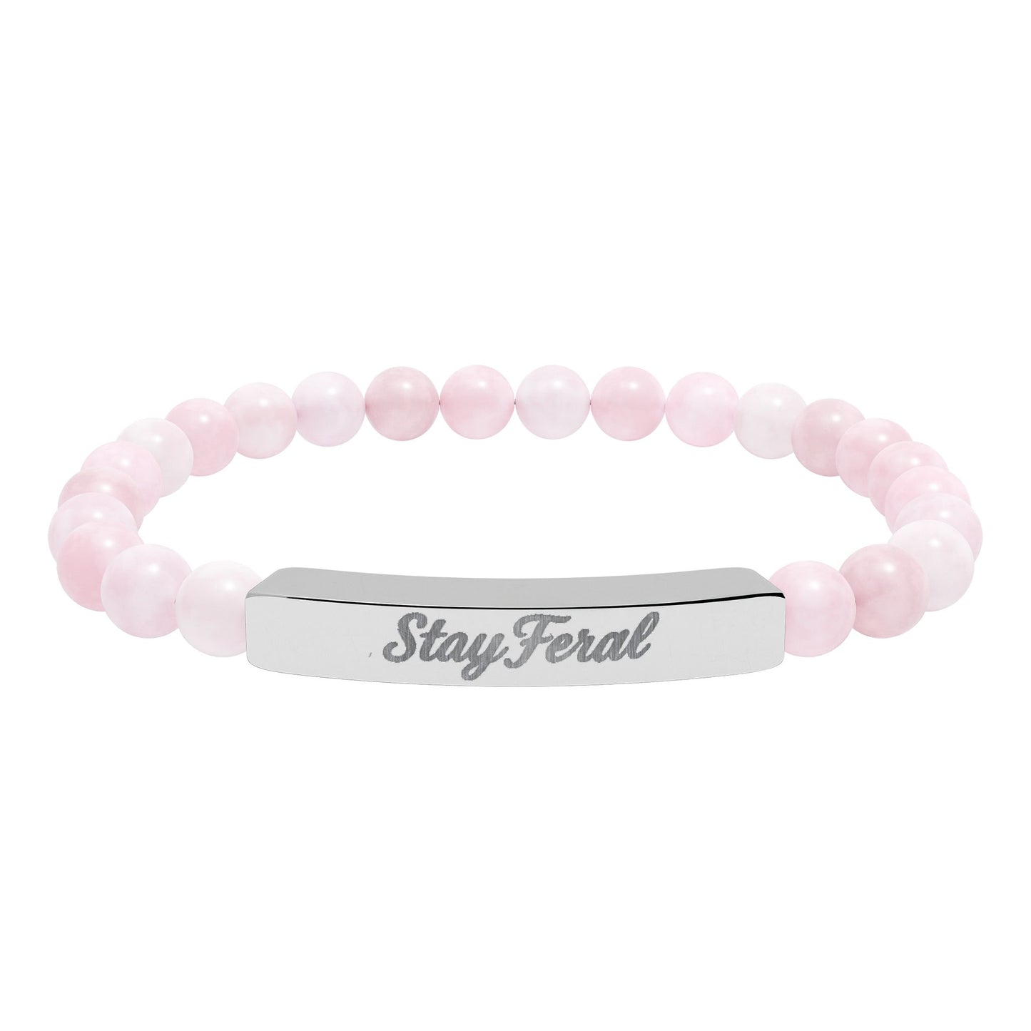 Engravable Natural Stone Bar Bracelet — Personalized Stretch Beaded Bracelet (e.g., "Stay Feral")