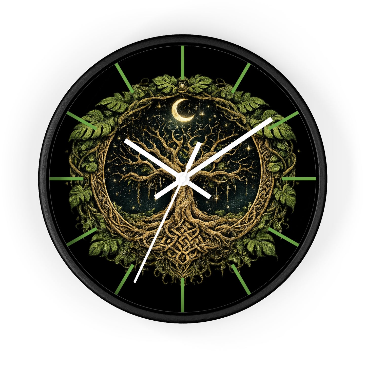 Celtic Tree of Life Wall Clock — Moonlit Night Woodland Decor