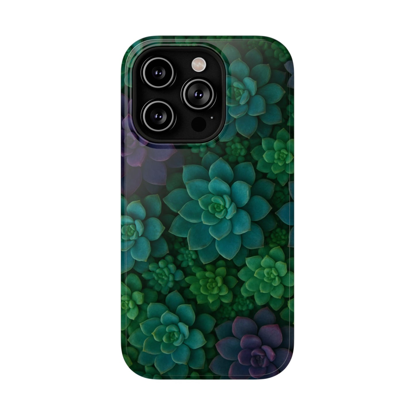 Succulent Pattern Impact-Resistant Phone Case — Green Teal Floral Protection
