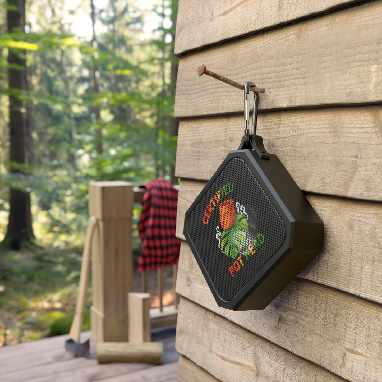 Bluetooth Speaker — "Certified Pot Head" Portable Outdoor Speaker (Water-Resistant, Carabiner Clip)