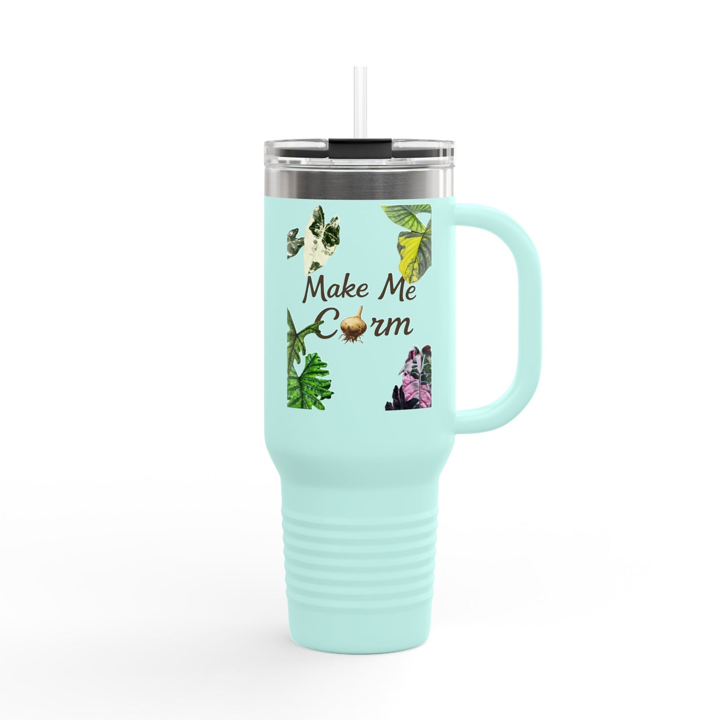 40oz Insulated Travel Mug — "Make Me Calm" Botanical Design