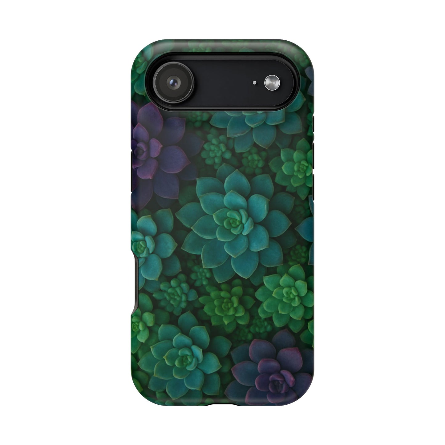 Succulent Pattern Impact-Resistant Phone Case — Green Teal Floral Protection