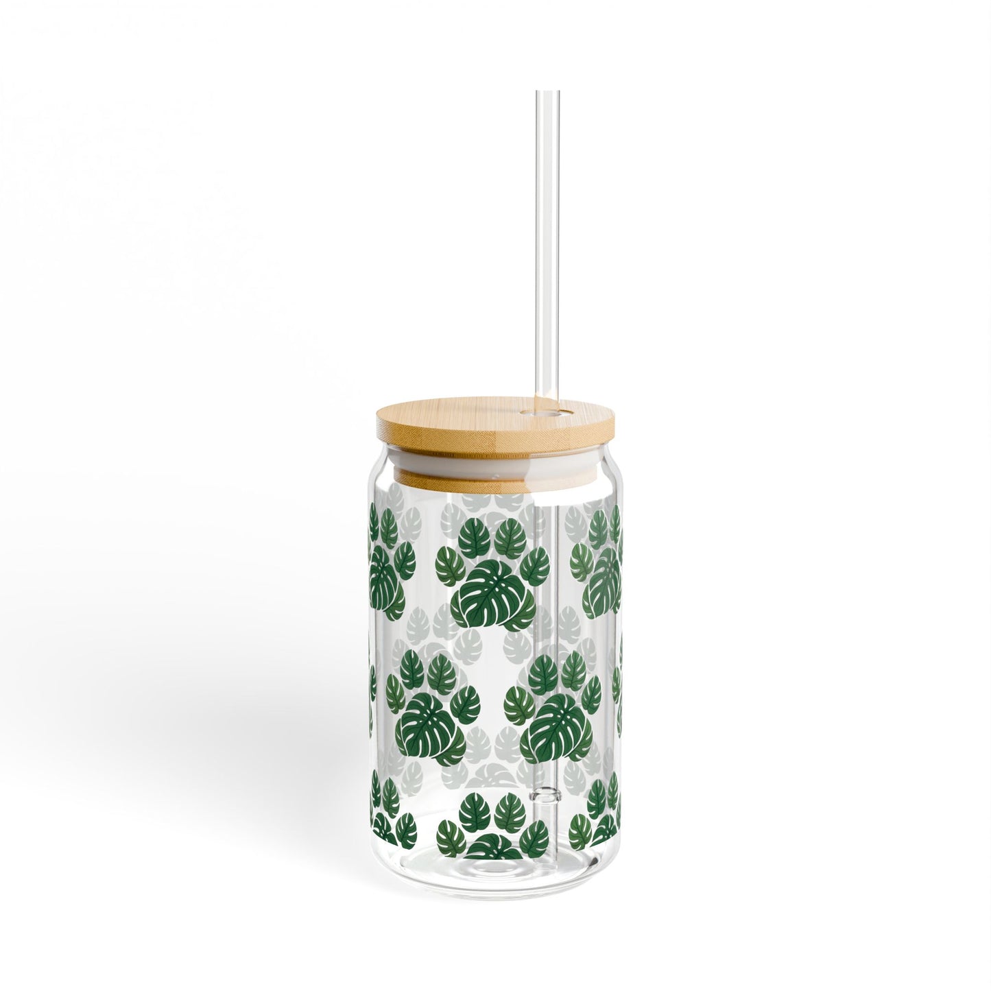 Monstera Leaf 16oz Sipper Glass with Bamboo Lid