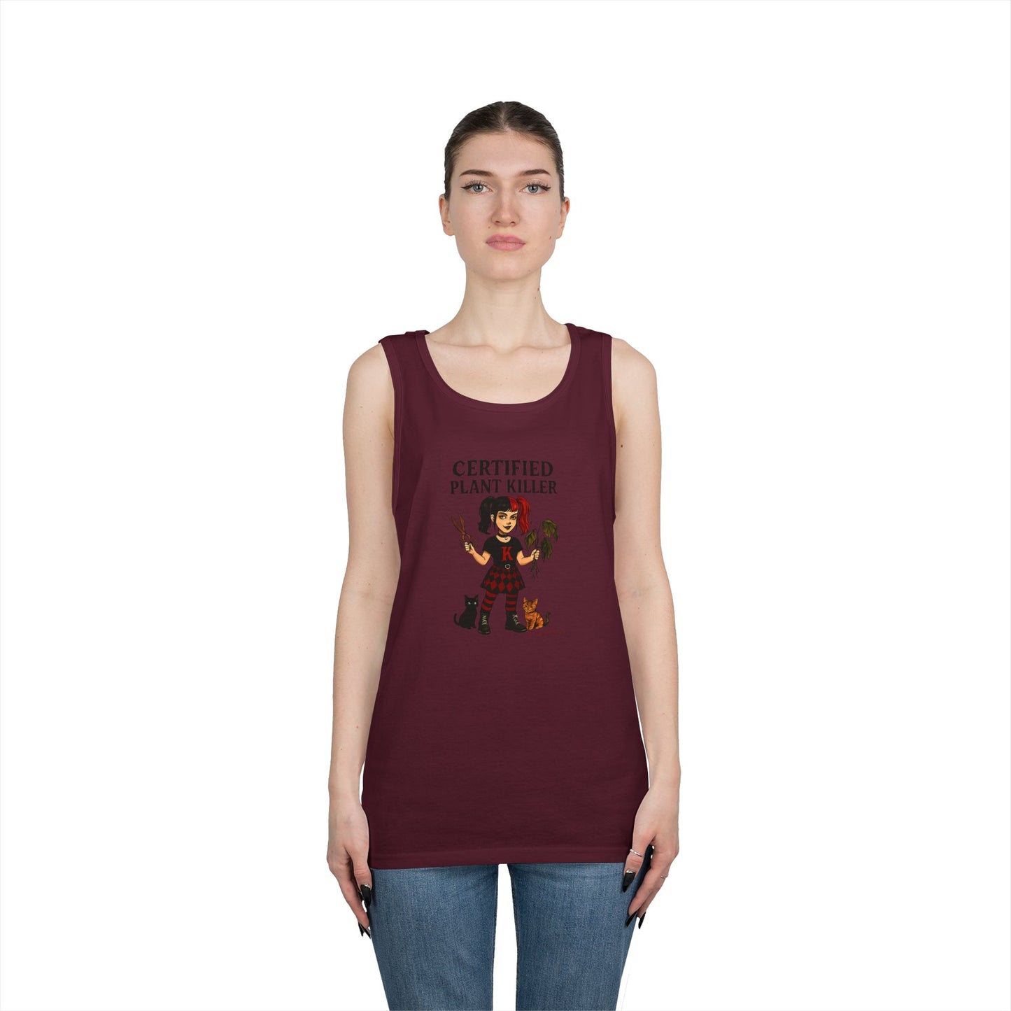 Certified Plant Killer Unisex Heavy Cotton Tank Top, Plant Lover Gift, Gardening Humor Apparel, Casual Summer Wear, Funny Gift for Friends